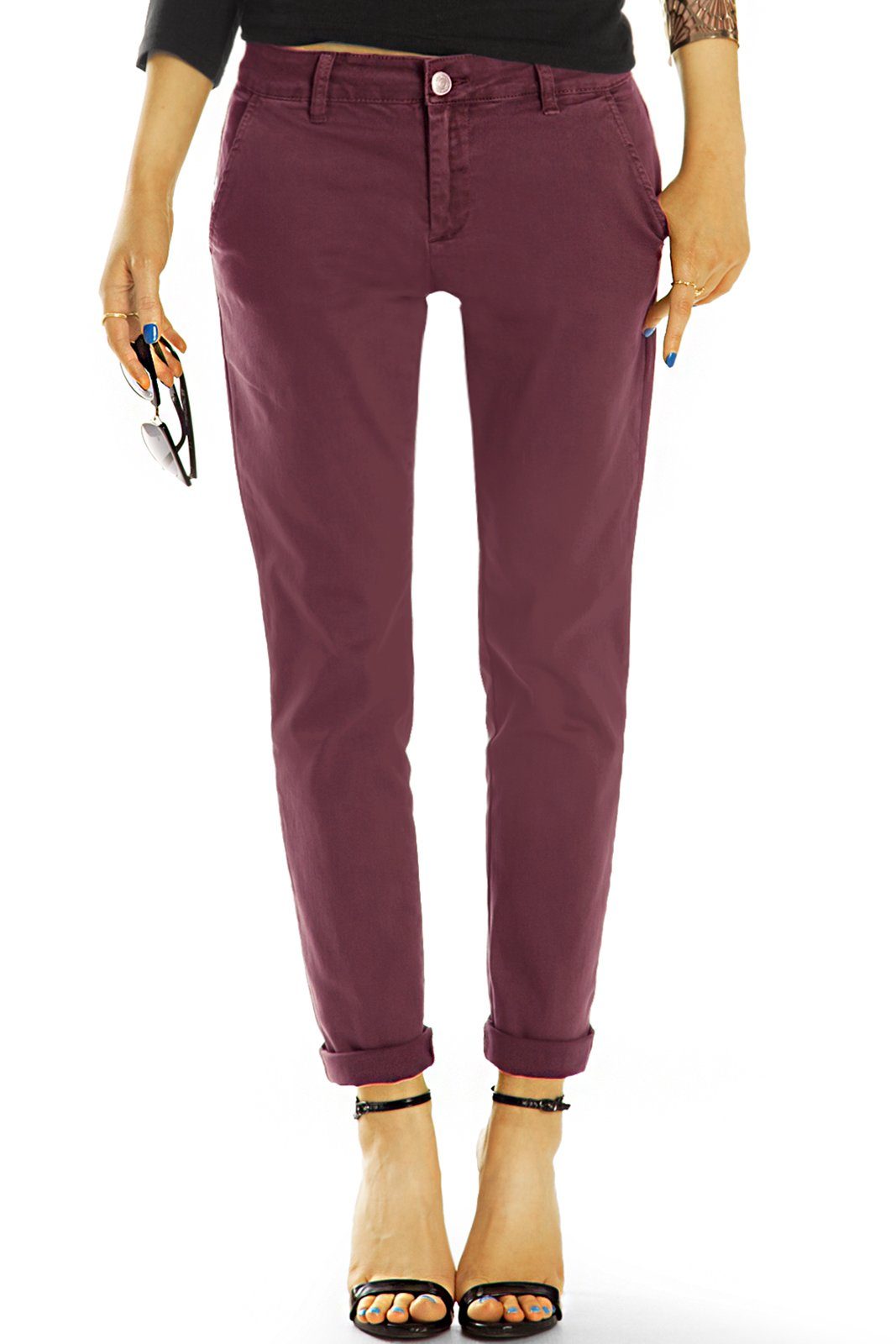 be styled Chinos relaxed fit Damenhosen, chinohosen mit stretch j17e bordeaux | Stretchhosen