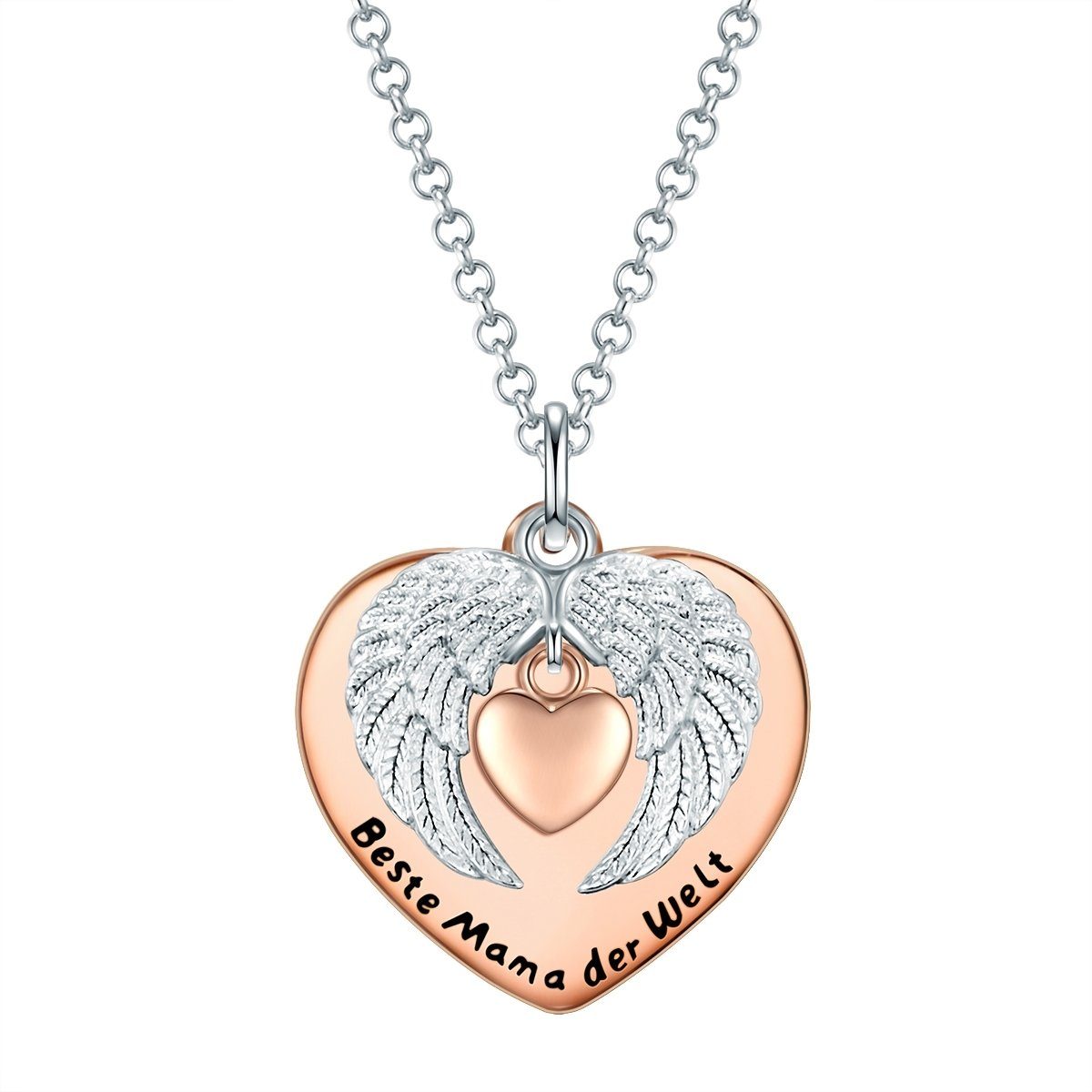 Rafaela Collier "Beste Silber mit Ma Donata Engelsflügel Sterling aus Spruch + roségold/silber, Herz