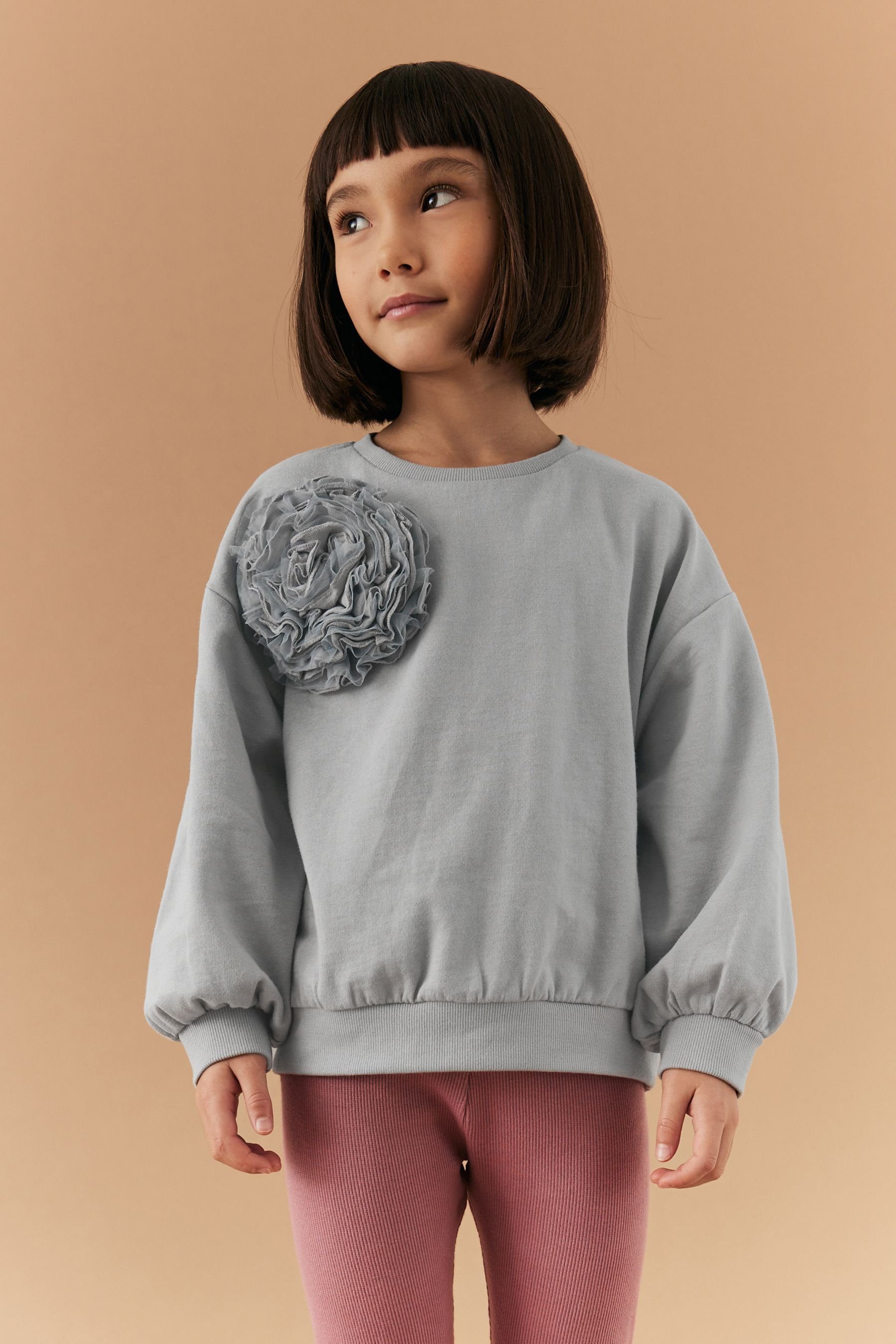 Ansteckblume Next Sweatshirt (1-tlg) mit Sweatshirt Floral Grey