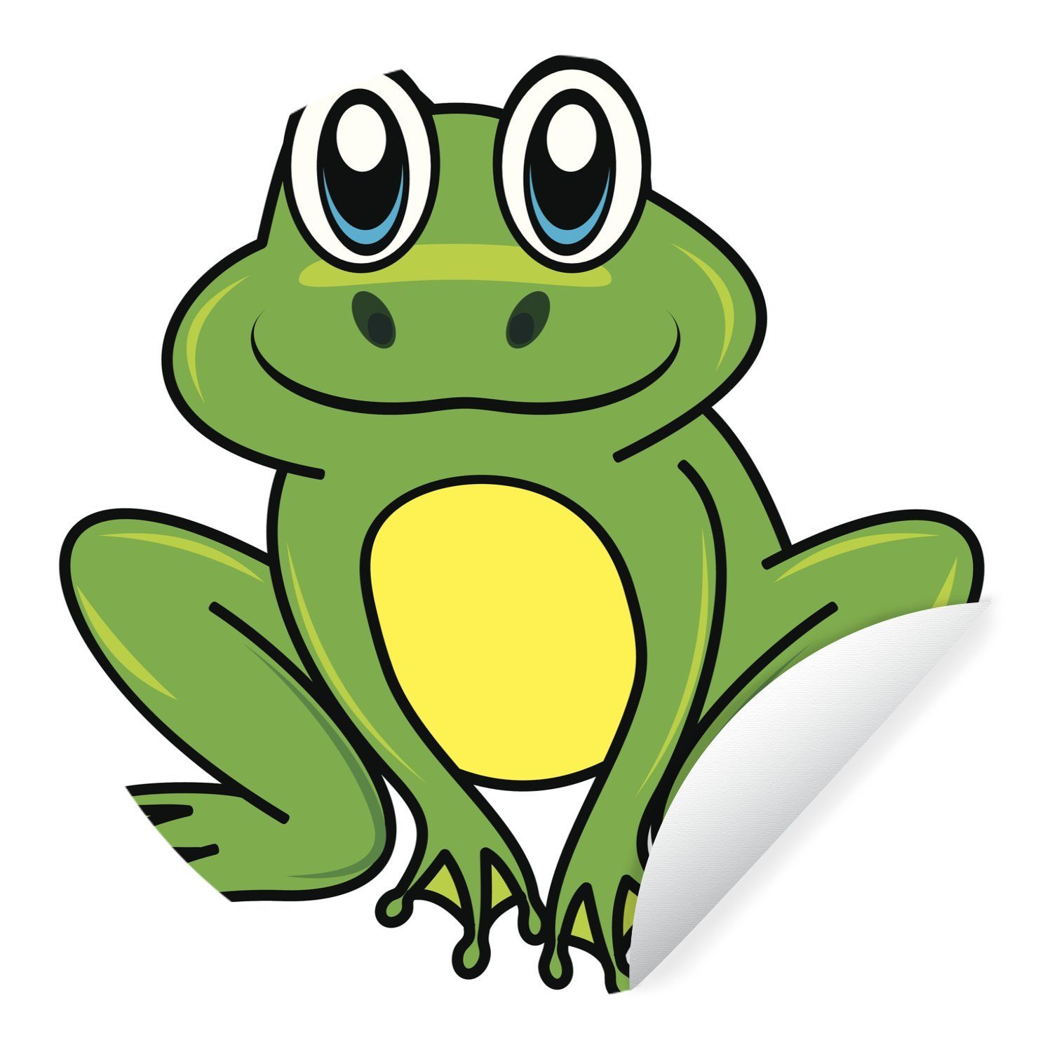 MuchoWow Wandsticker Frosch - Cartoon - Weiß (1 St), Tapetenkreis für Kinderzimmer, Tapetenaufkleber, Rund, Wohnzimmer