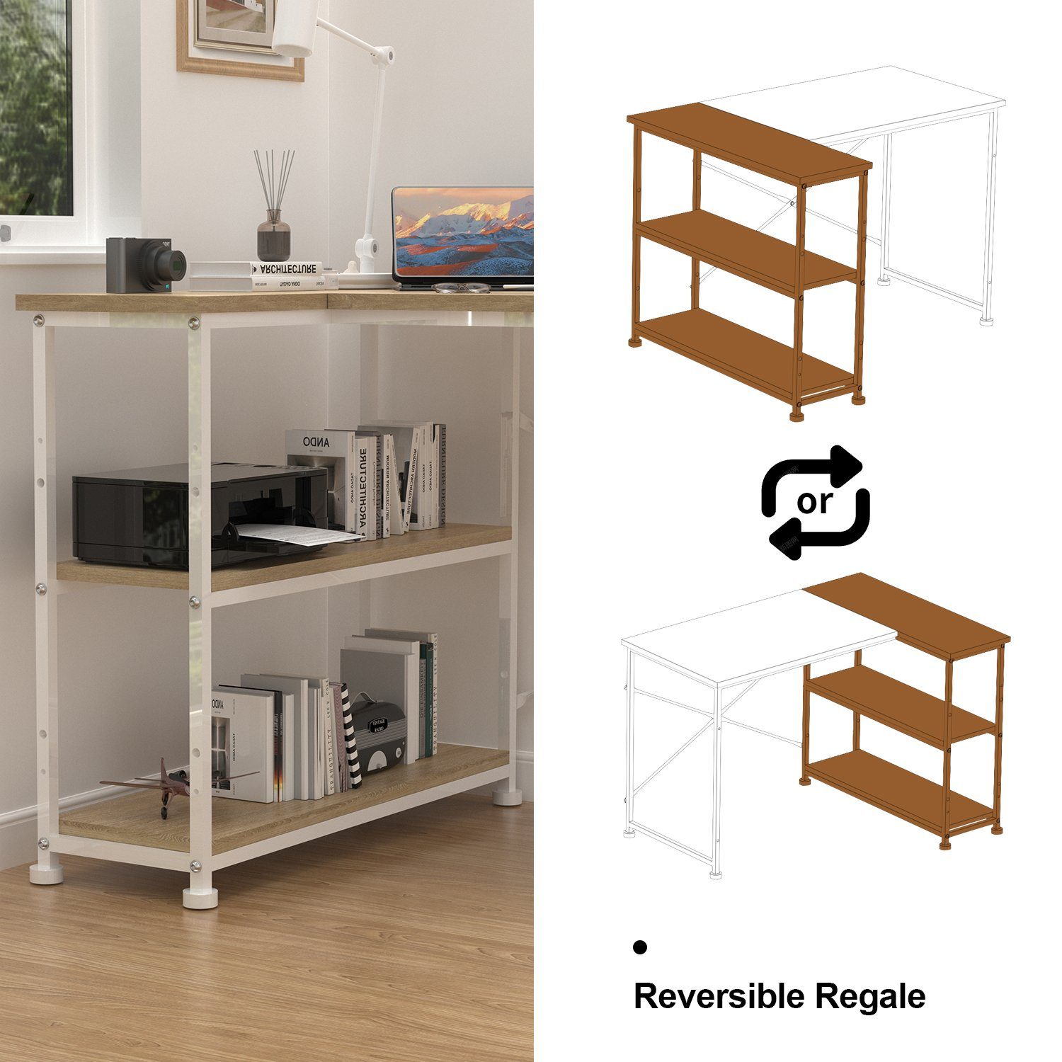 HOMALL Eckschreibtisch 100/120L Form mit Ablagefächern, 2 Tier DIY Lagerreg günstig online kaufen