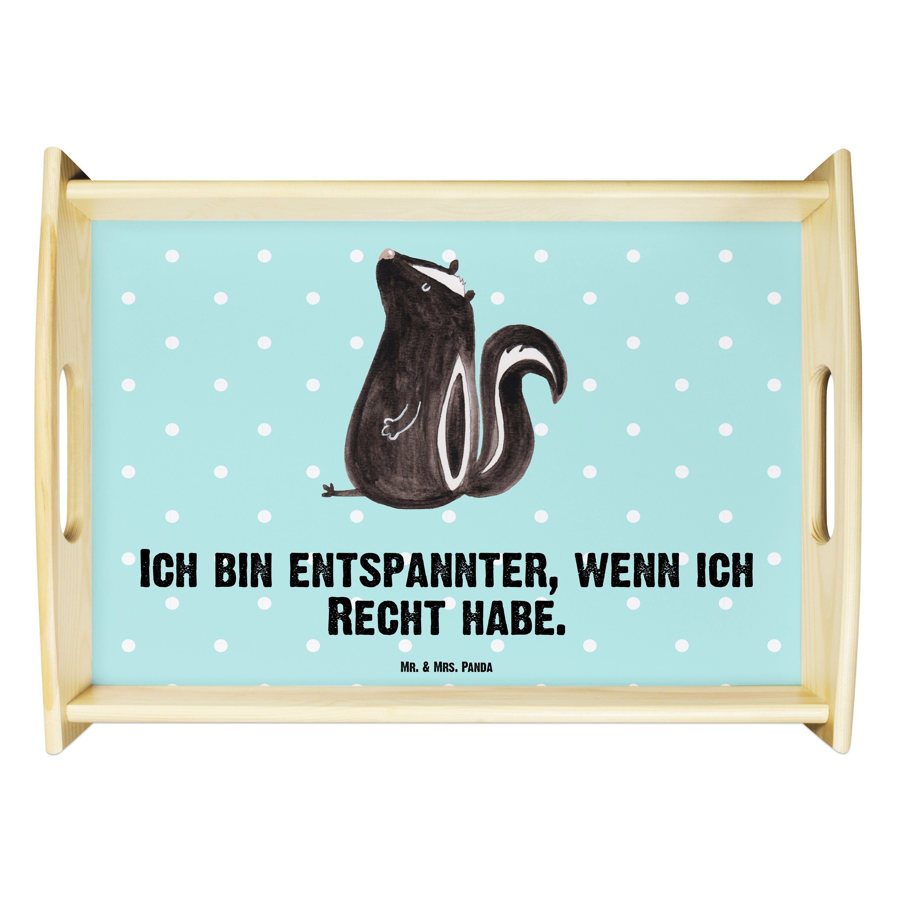 Mr. & Mrs. Panda Tablett Stinktier sitzend - Türkis Pastell - Geschenk, Büro, Frühstückstablet, Echtholz lasiert, (1-tlg)
