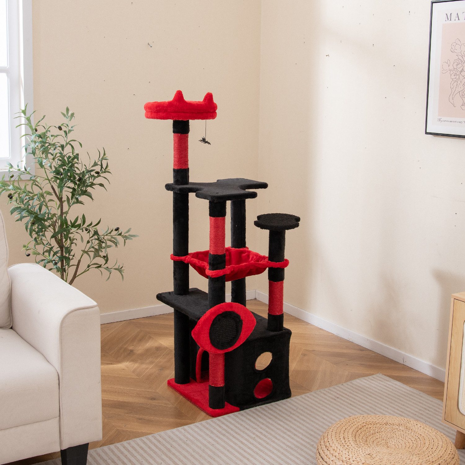 COSTWAY Kratzbaum, Katzenbaum mit Höhle, Hängematte, günstig online kaufen