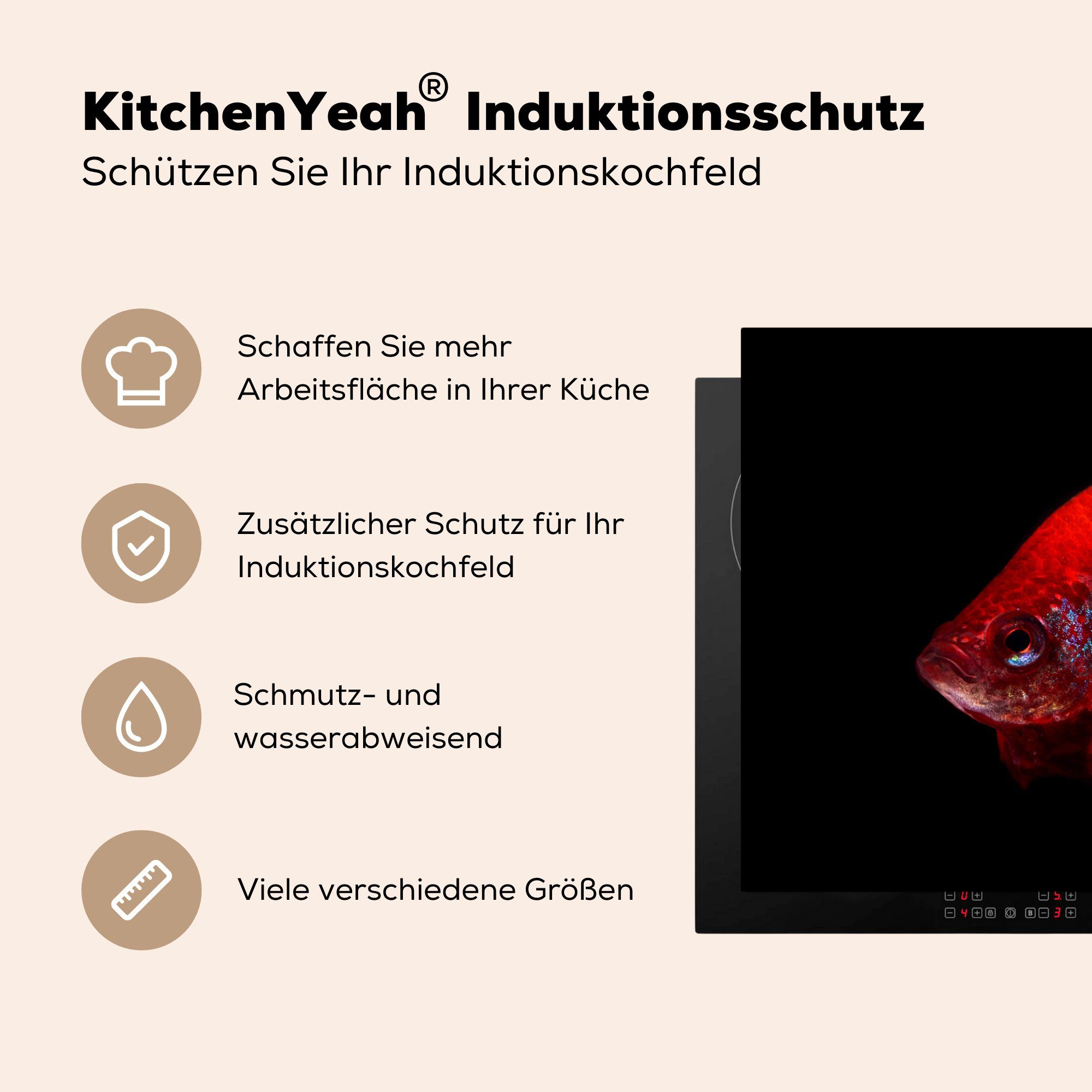 MuchoWow Herdblende-/Abdeckplatte küche, Induktionskochfeld 81x52 für tlg), (1 - Schutz Vinyl, die Tiere Ceranfeldabdeckung Rot, Fische cm, 