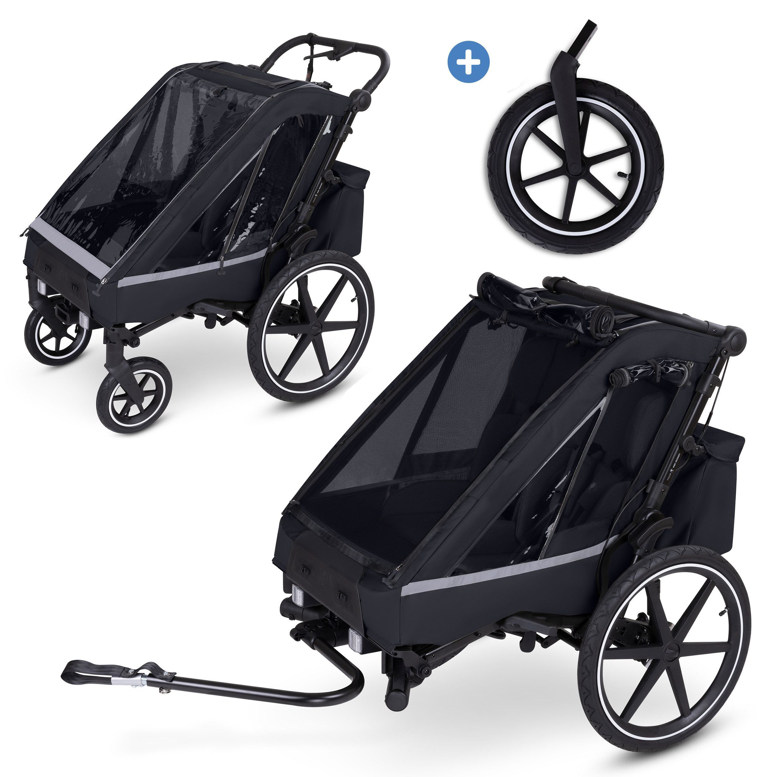 ABC Design Fahrradkinderanhänger Tour - Ink, 3in1 Fahrrad Кулон für 2 Kinder inkl. Jogger-Luftrad & Zubehör