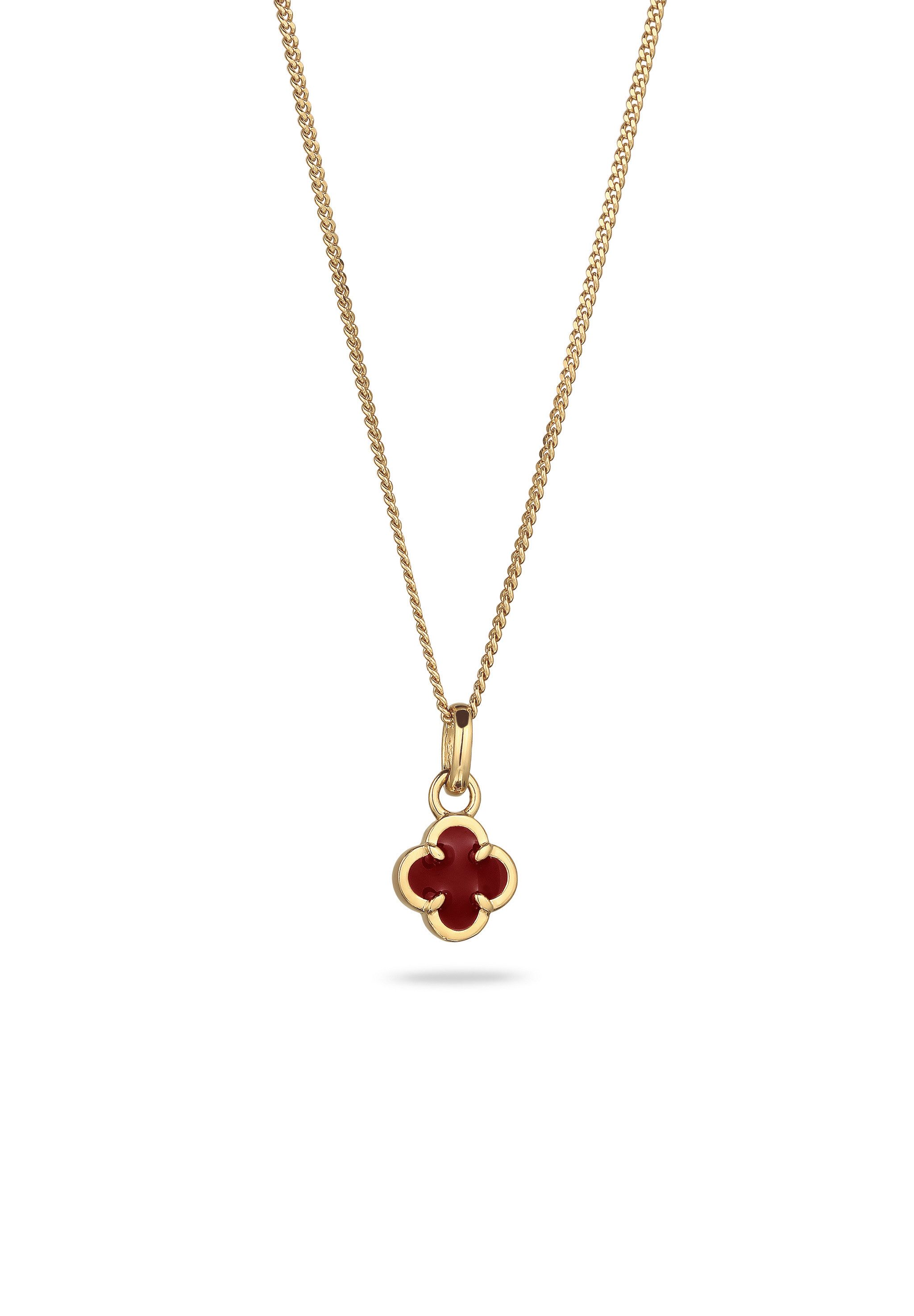 Kette mit Anhänger Kleeblatt Emaille Anhänger 925 Sterling Silber vergoldet