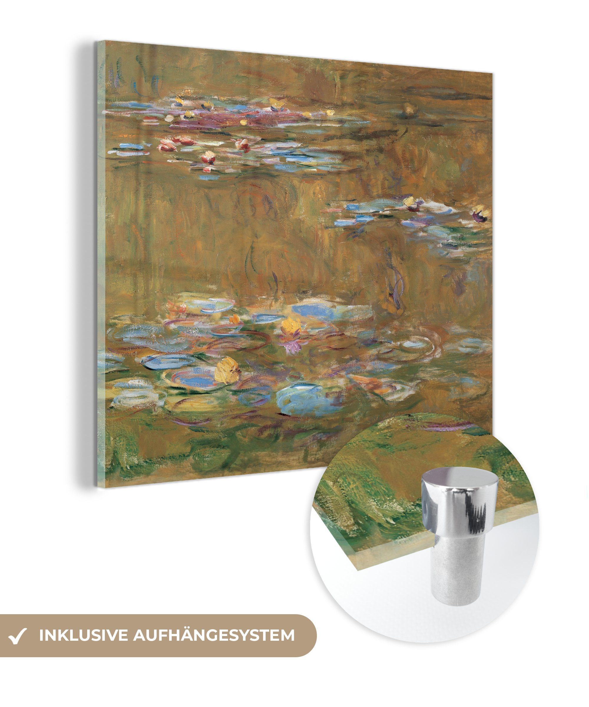 MuchoWow Acrylglasbild Seerosen - Glas - - Monet, Wandbild St), Bilder auf Glasbilder Wanddekoration (1 Glas Foto - auf Claude