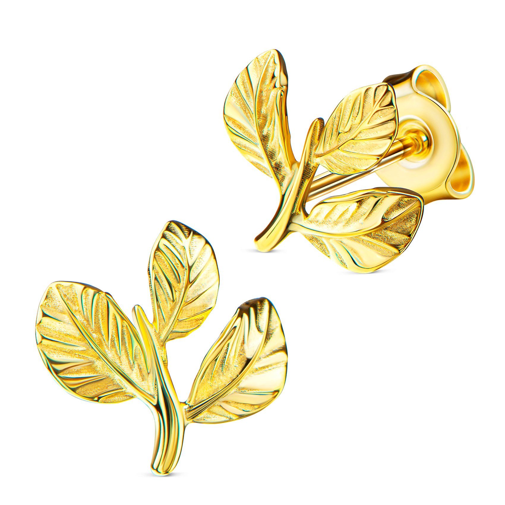 Damen), in 333 2-tlg., - Made Germany für Ohrstecker Goldstecker Paar Gold (Gold Ohrschmuck, JEVELION Blätterzweig