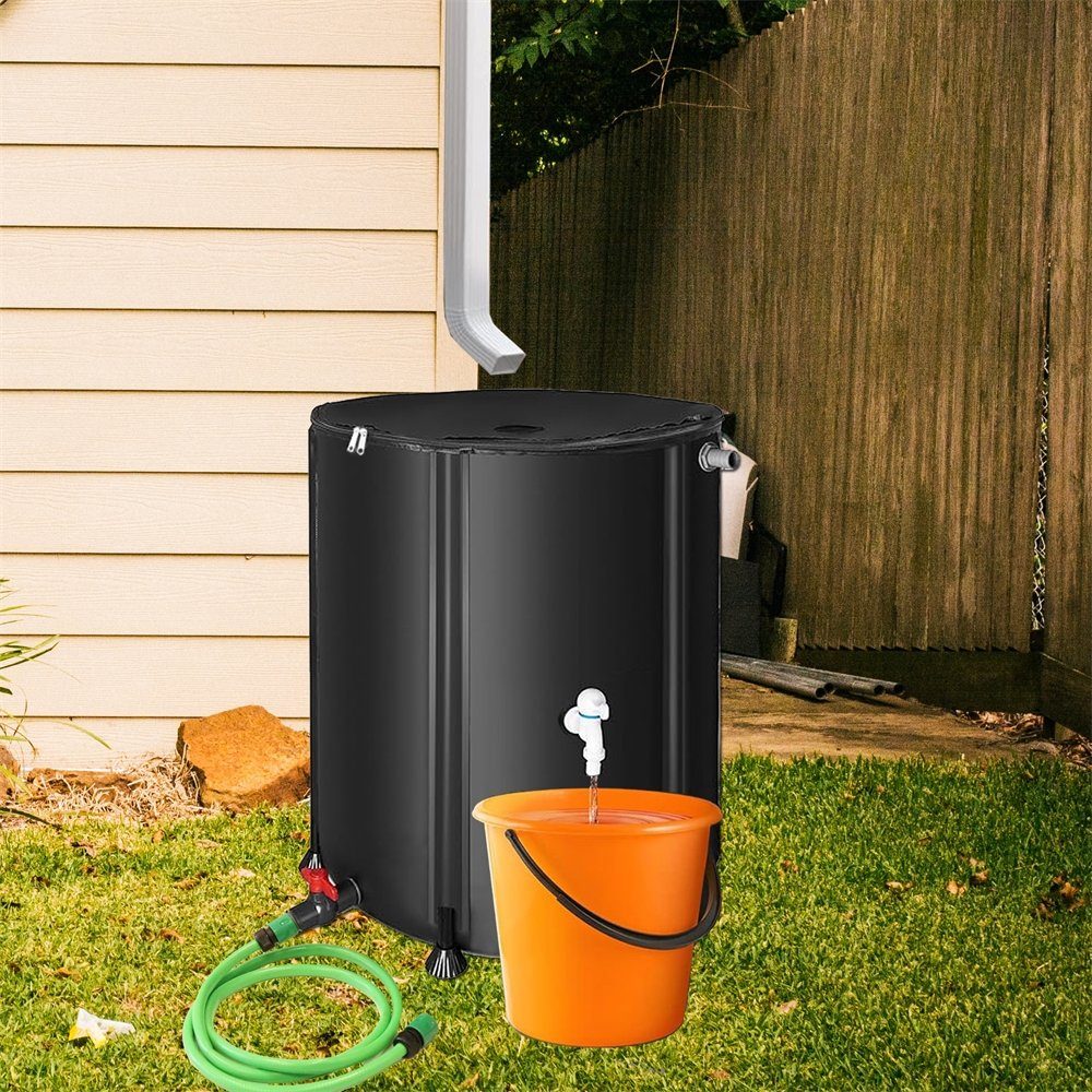Mucola Regentonne Regenwassertonne faltbar Regenfass Wassertank Regenwassertank mit Hahn, 100 l, (Stück, Stück), inkl. 2 Meter Wasserschlauch mit Anschluss