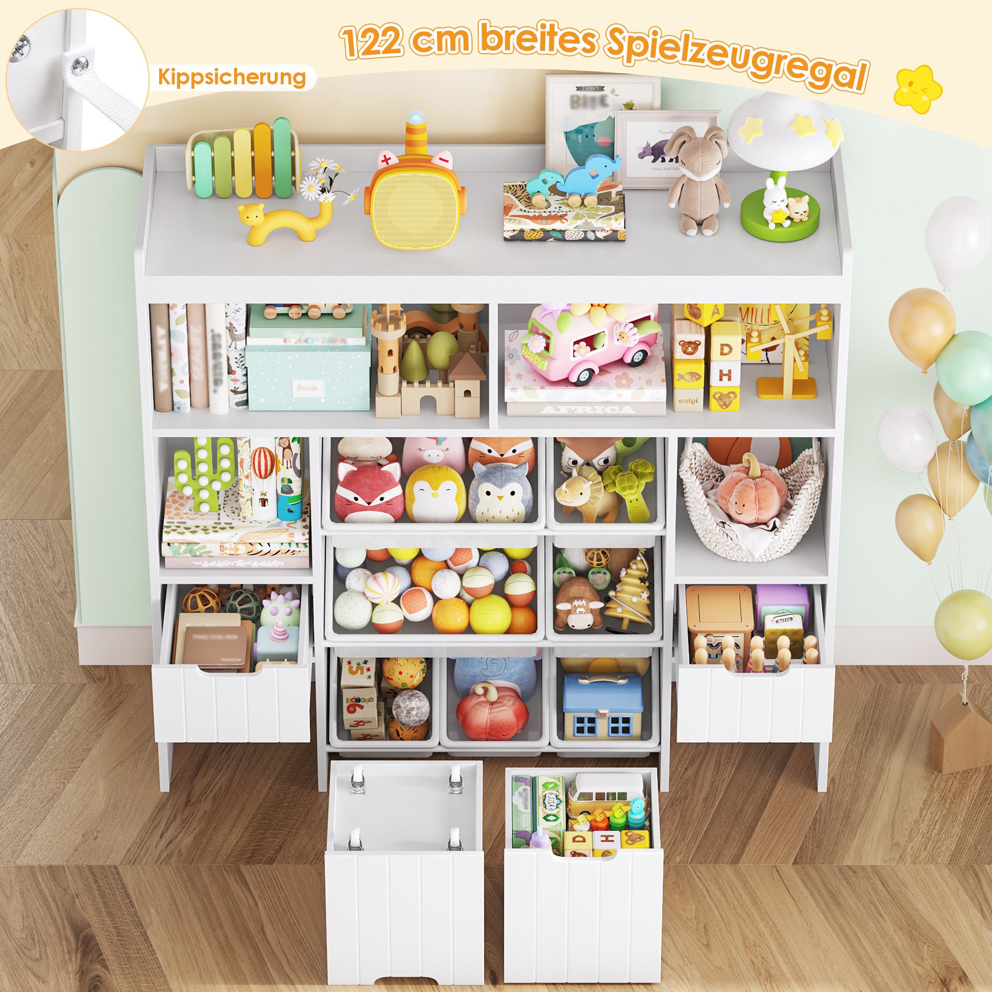 HOMECHO Spielzeugtruhe (1 St), Kinderregal mit 7 Aufbewahrungsboxen 4 Schubladen Weiß