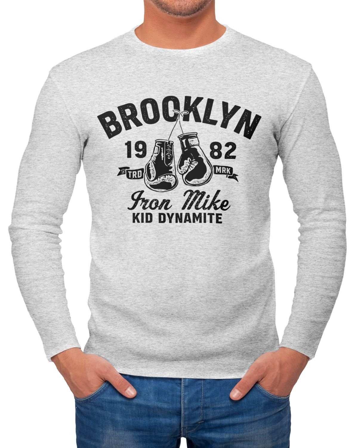 Brooklyn Boxen Langarm-Shirt Retro Longsleeve Streetstyle Iron Neverless® Herren Mike Fashion Print Neverless mit Longsleeve Design
