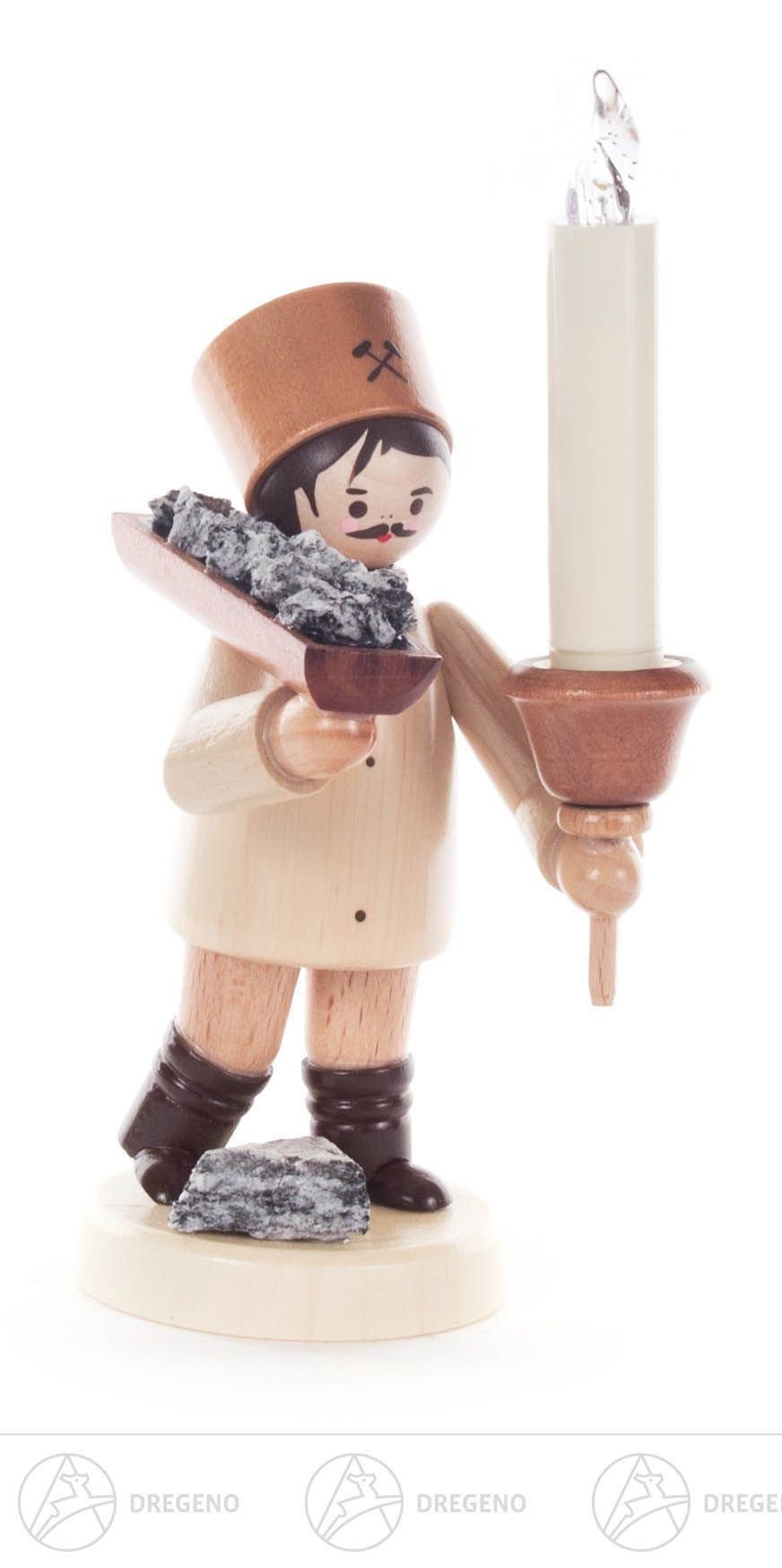 Dregeno Erzgebirge Weihnachtsfigur Weihnachtliche Miniatur Bergmann Erzträger, inklusive LUMIX LED-Kerze