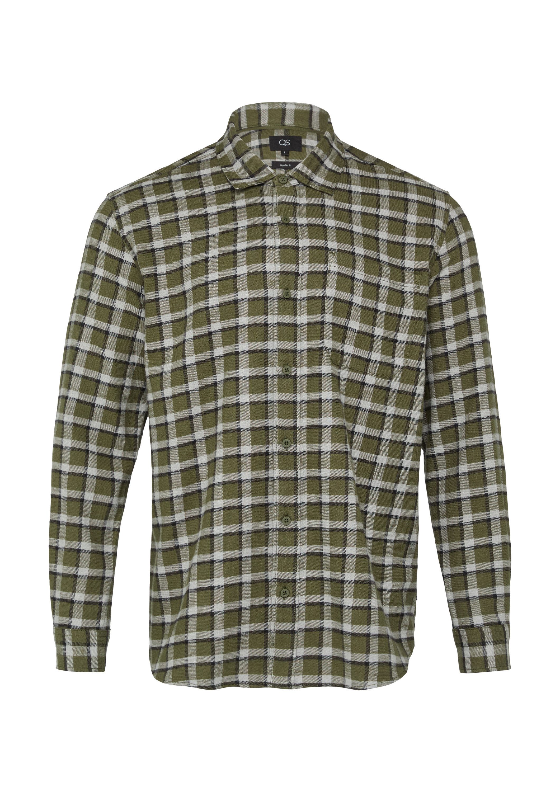 QS Langarmhemd Hemd Regular Fit: Flanellhemd mit aufgesetzter Tasche günstig online kaufen