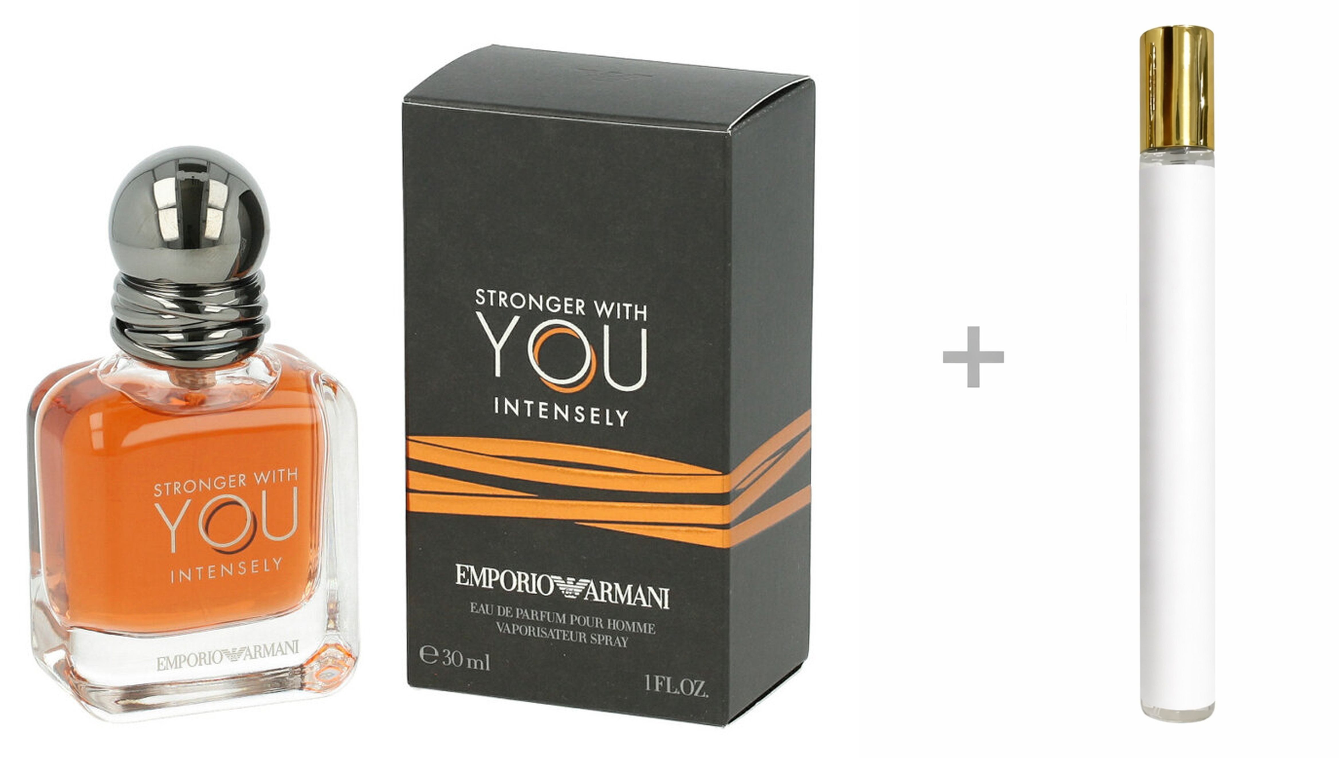 Emporio Armani Duft-Set Stronger With You Intensely Eau de Parfum (EDP) Herren Spray, Süß-würziger Duft mit Rosa Pfeffer, Zimt und Vanille - mit Reiseduft