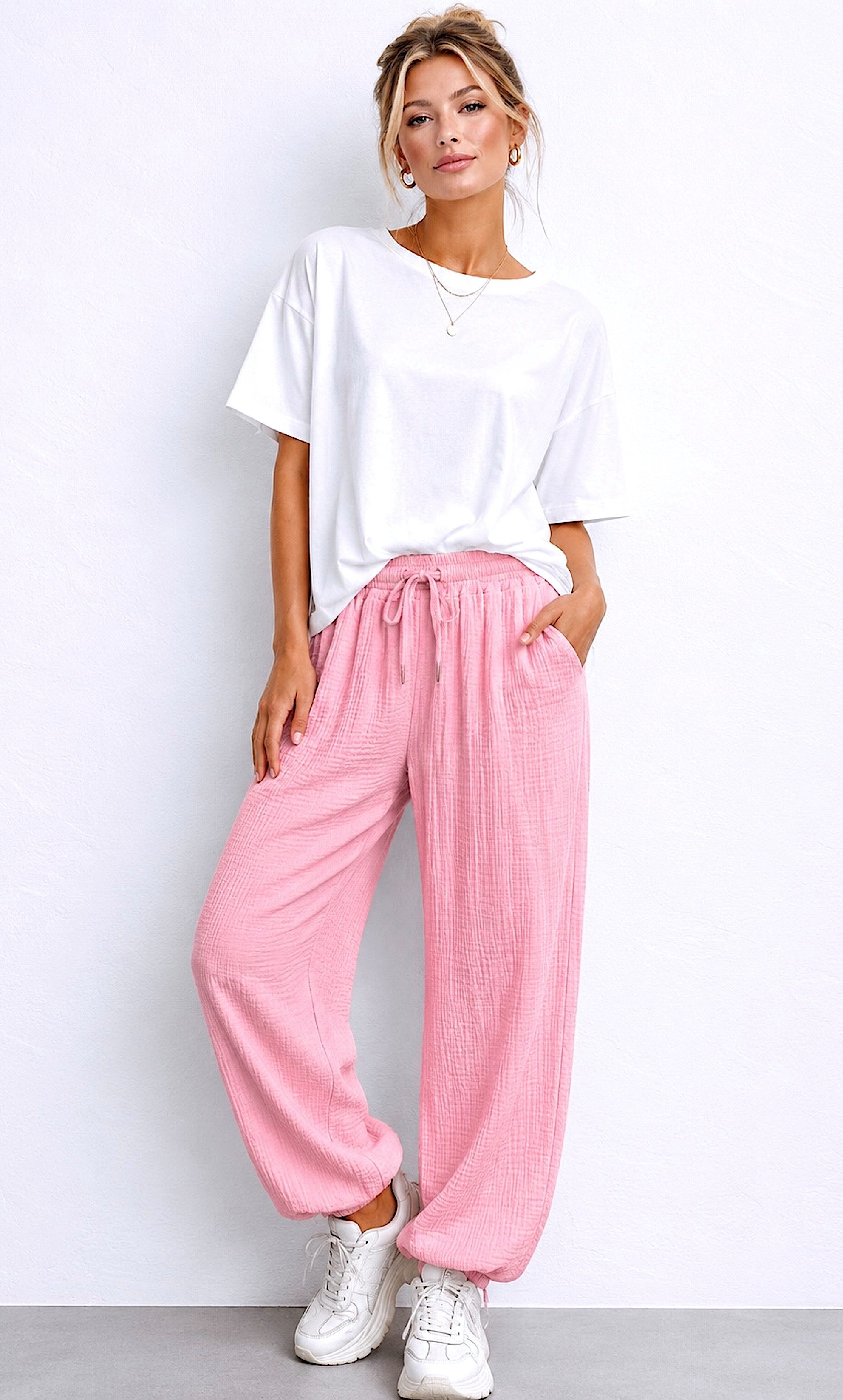 Worldclassca Stoffhose Worldclassca Musselin Stoff Hose Freizeit Sommer Leichte Haremhose Neue Kollektion - Stilvolle und gemütliche Sommer Mode für Damen