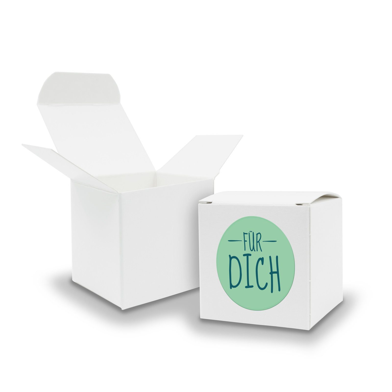 itenga Geschenkpapier SET FÜR DICH (Motiv9) 24x Faltschachtel Würfel 6,5cm weiß + Sticker