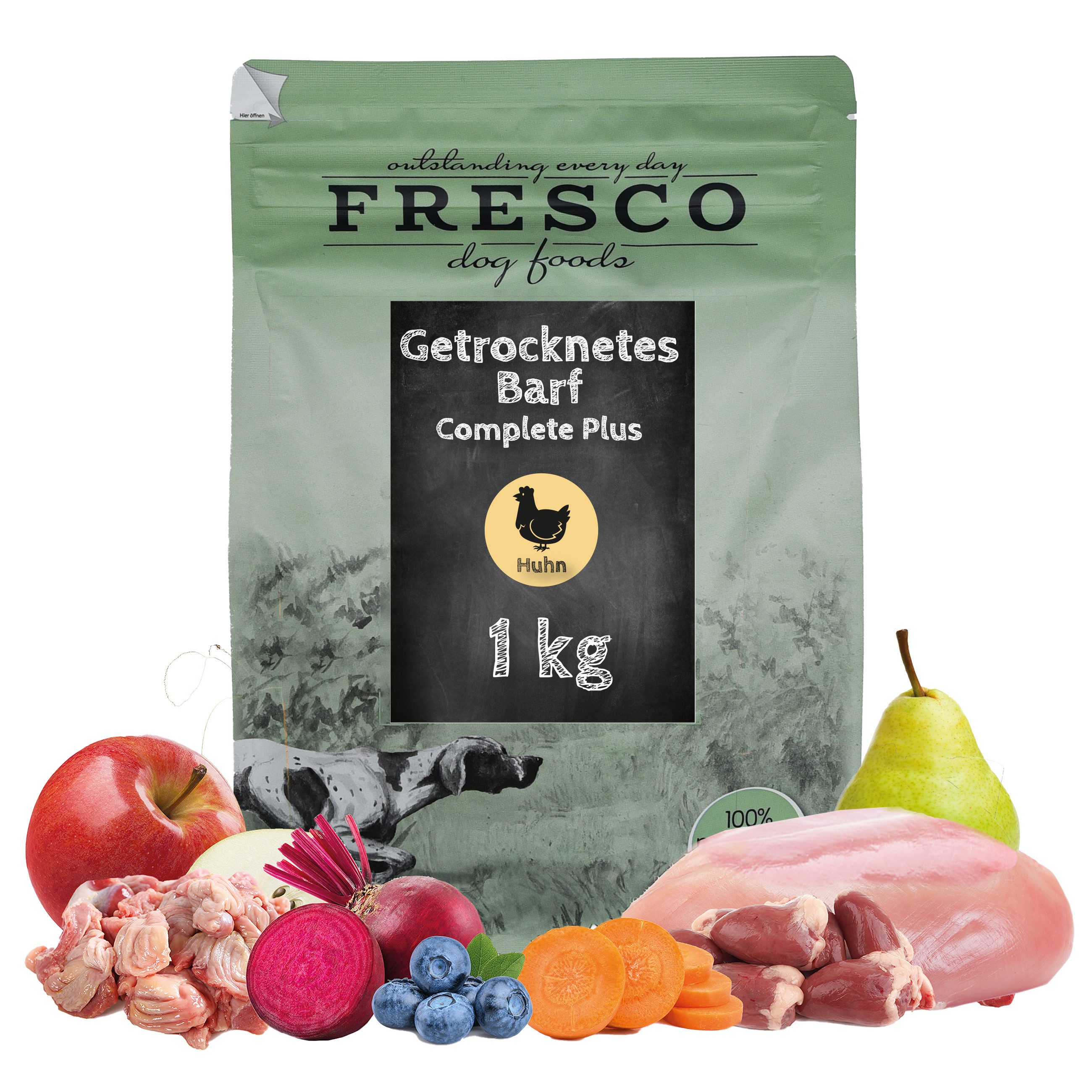 Fresco Dog TrockenBarf Hundefutter Trocken Huhn, 1kg / 2,5kg / 5kg, Trockenfutter für: Hunde, Getreidefrei, 80% Frischfleisch, ohne Zusätze