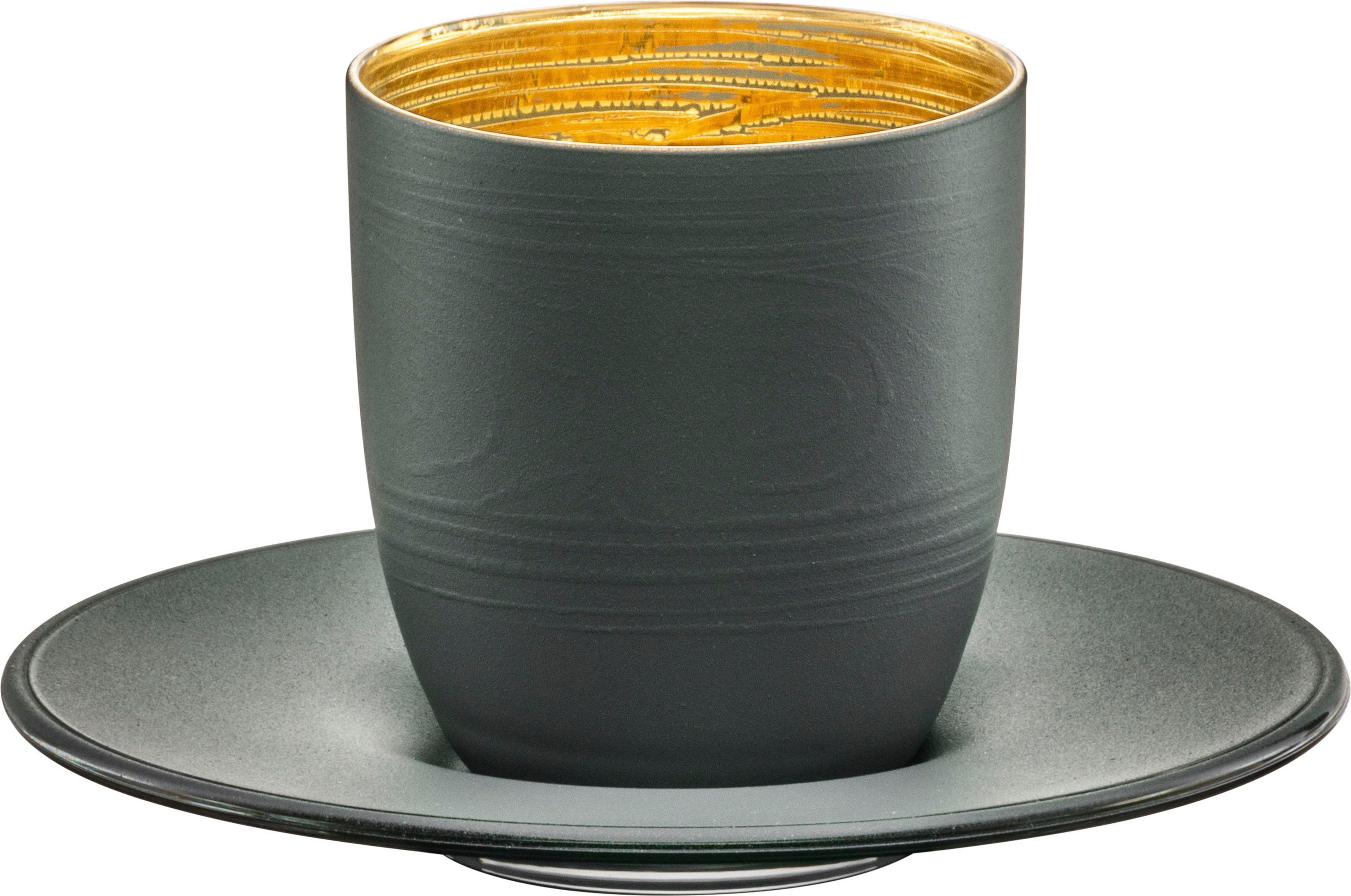 Eisch Germany Espressoglas COSMO COLLECT, Made in Germany, 2-tlg., Kristallglas, in Handarbeit mit 24karätigem Gold veredelt, grauer Stein-Look