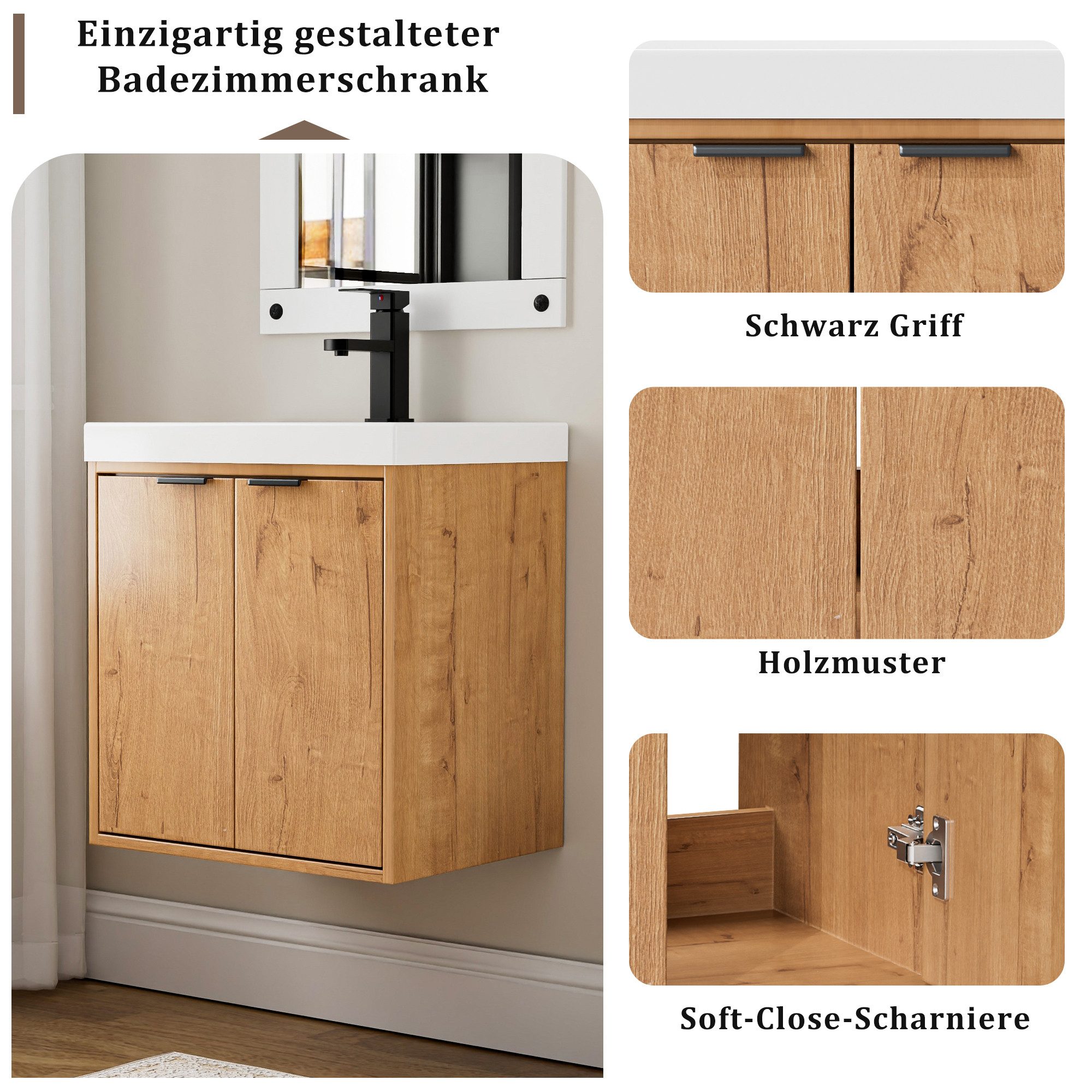 UEV Waschtisch klein Waschbecken mit Unterschrank set Badmöbel Gäste-WC hängend 49cm (Waschplatz ausreichend Stauraum,Badmobel Set fur Badezimmer, Unterschrank  – Bild 5 von 5