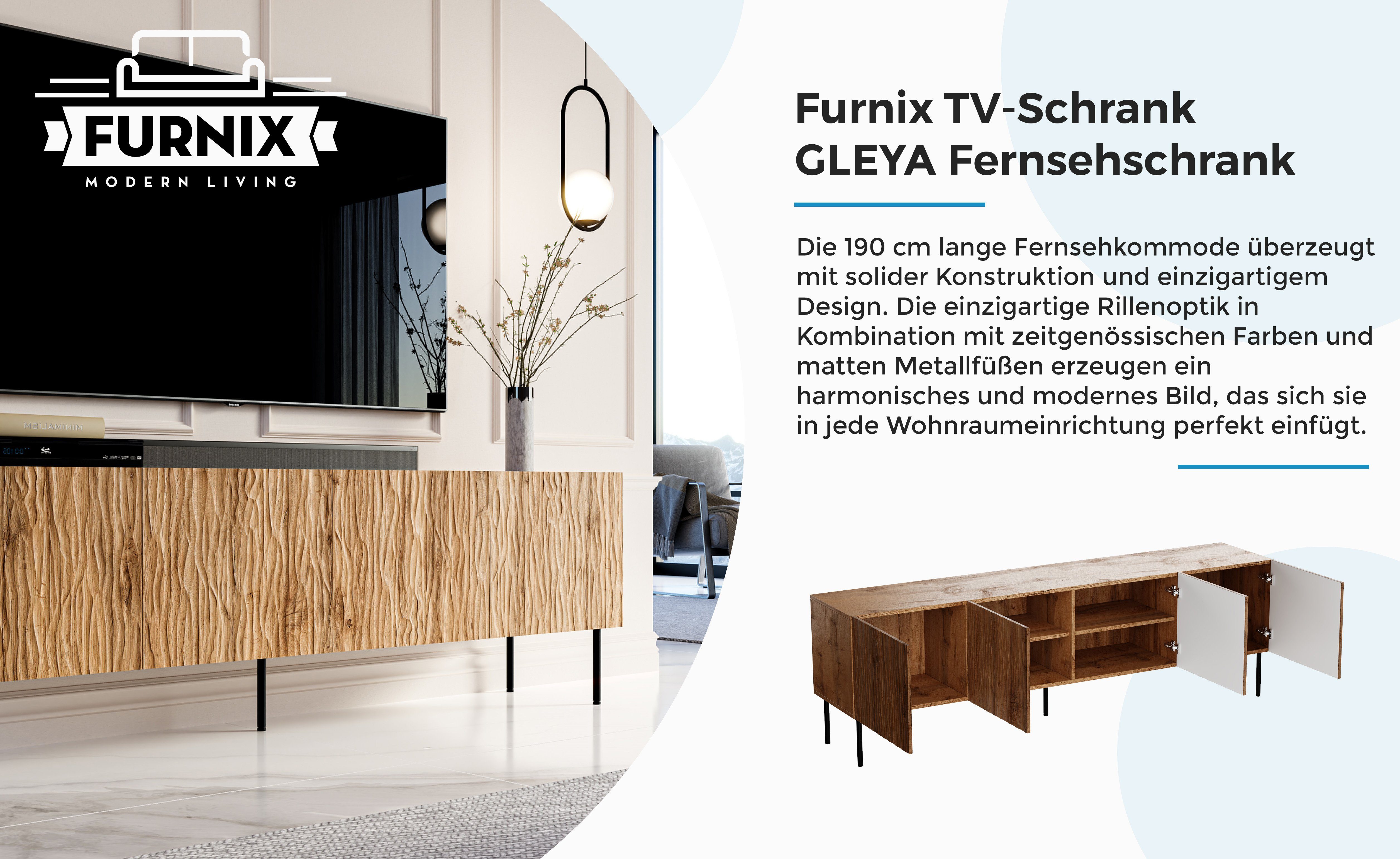 TV-Schrank mit multifunktionell gefrästen GLEYA Furnix Wotan Fronten Fernsehschrank Eiche 190 Struktur