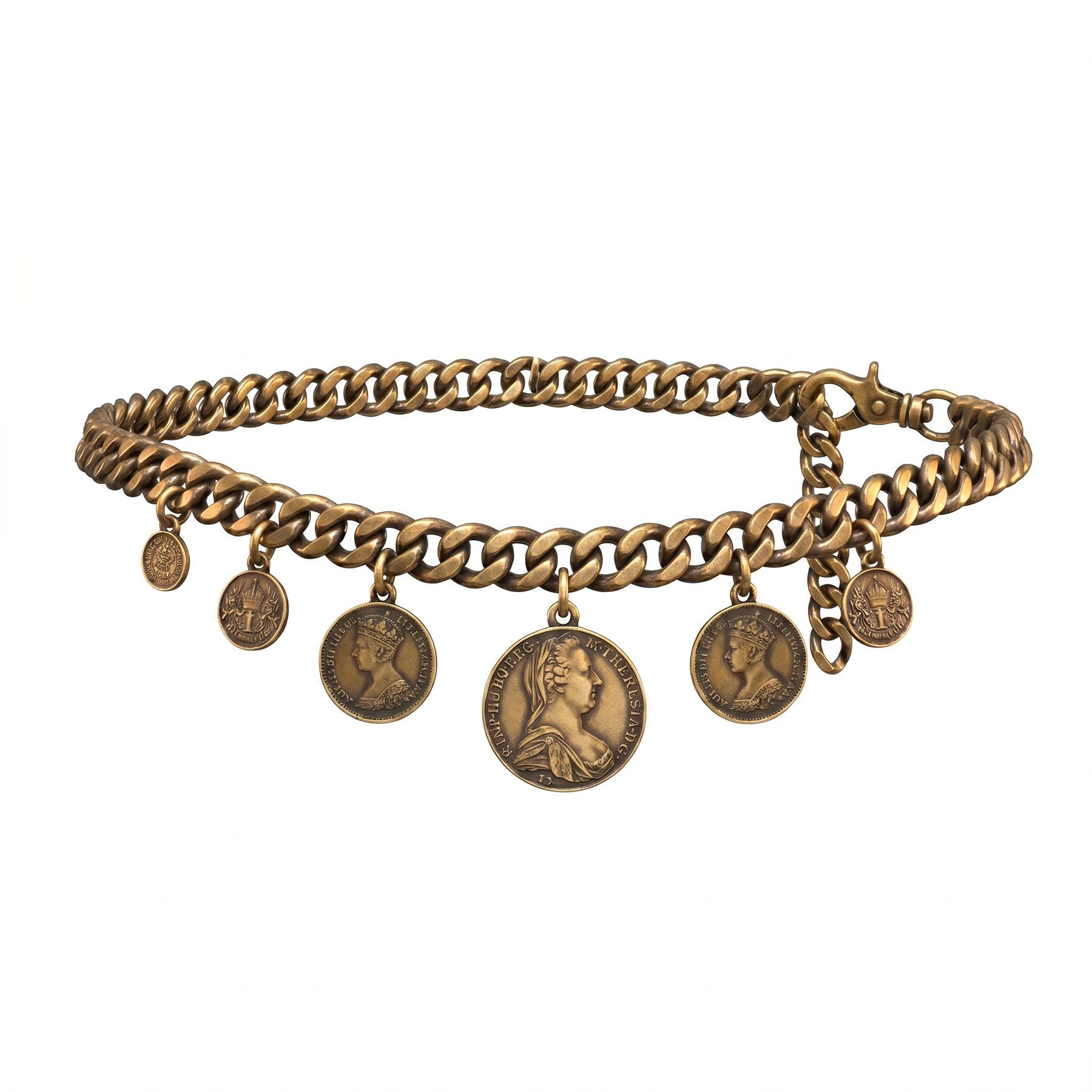 Alpenflüstern Kette mit Anhänger Trachten-Kettengürtel Trachten-Münzen (messing-gold-farben)