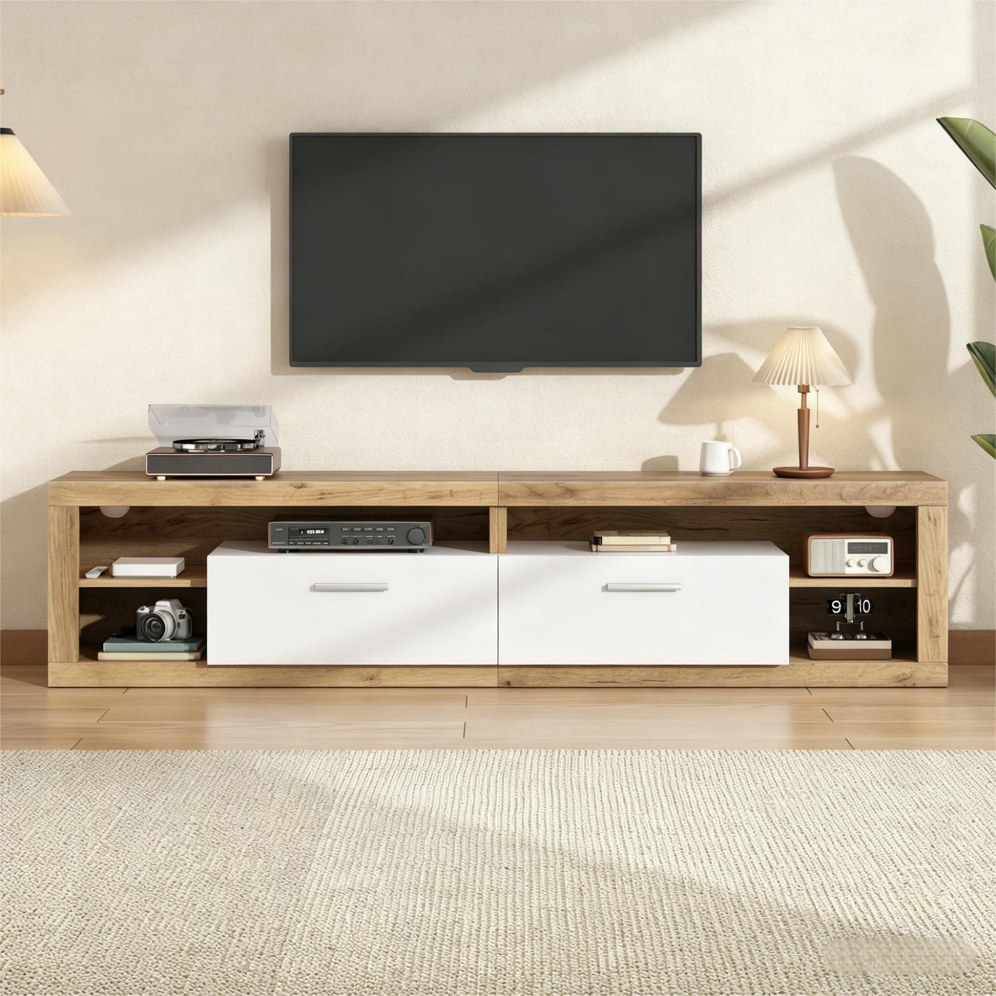 Celya TV-Schrank 180x35.5x50cm mit App-gesteuerter LED (mit offene Fächer, aus Spanplatte, bis 30kg belastbar) Geeignet für 75-Zoll-Fernseher