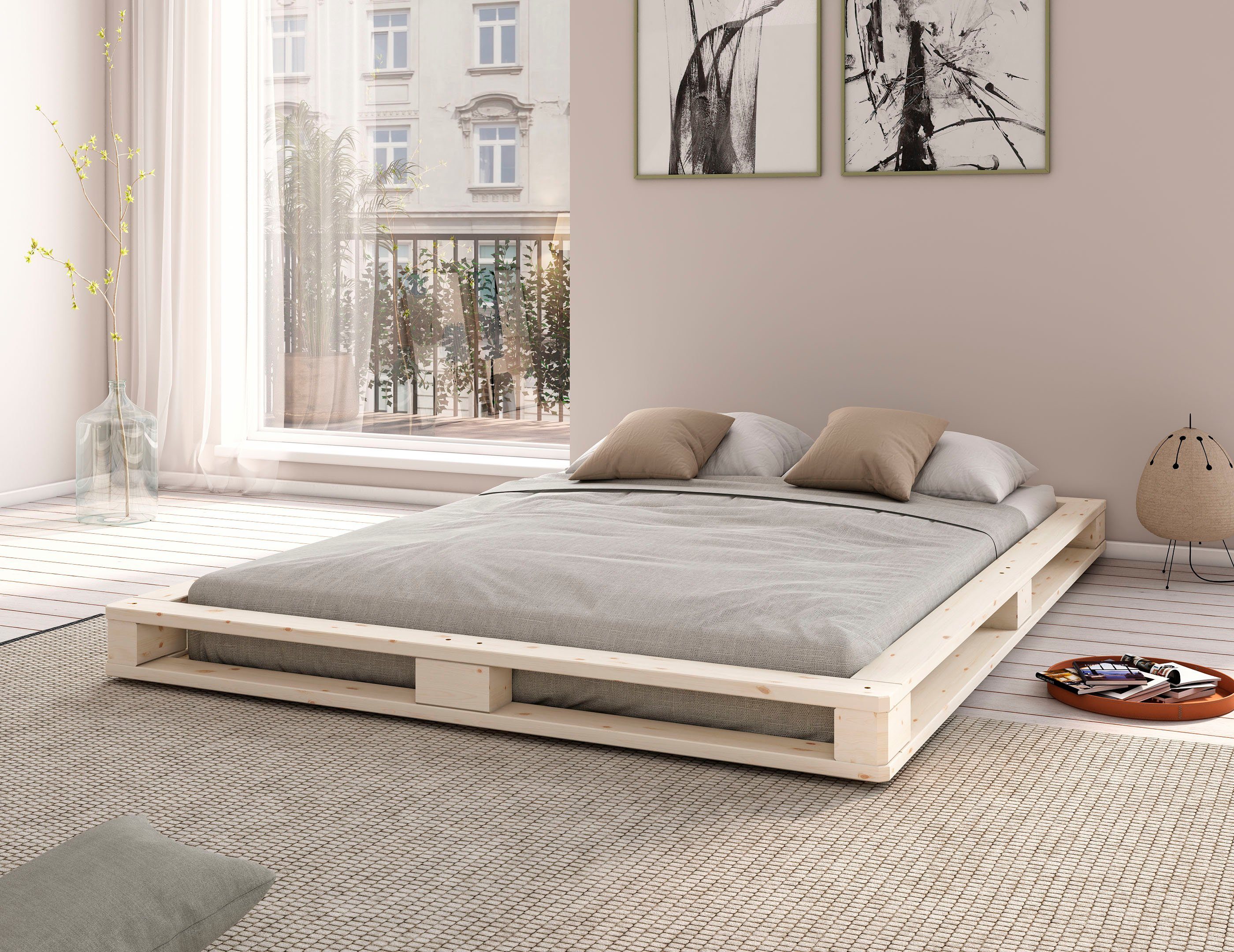 Home affaire Palettenbett "PALO " BESTSELLER!, Bodenbett, zertifiziertes Massivholz (Kiefer)