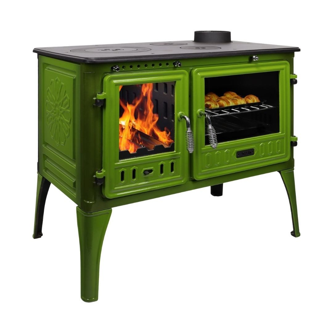 365 Kaminofen 365® Küchenherd Cook Lite grün emailliert 8,5 kW Gusseisen A+, 8,5 kW