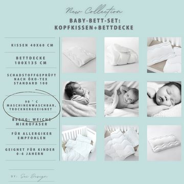 Babybettdecke, Baby Kinder Bett-Set Decke 100x135 + Kissen 40x60, SEI Design, Füllung: Polyester, Bezug: weichste Mikrofaser, Kochfest