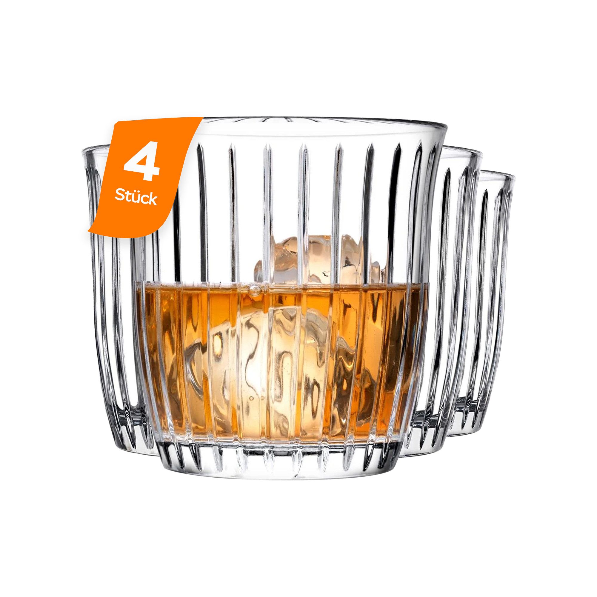 Pasabahce Whiskyglas Joy Whiskyglas, 280 ml, 4er SET, 4-tlg., Glas, Gerilltes Whiskyglas mit 280 ml Volumen