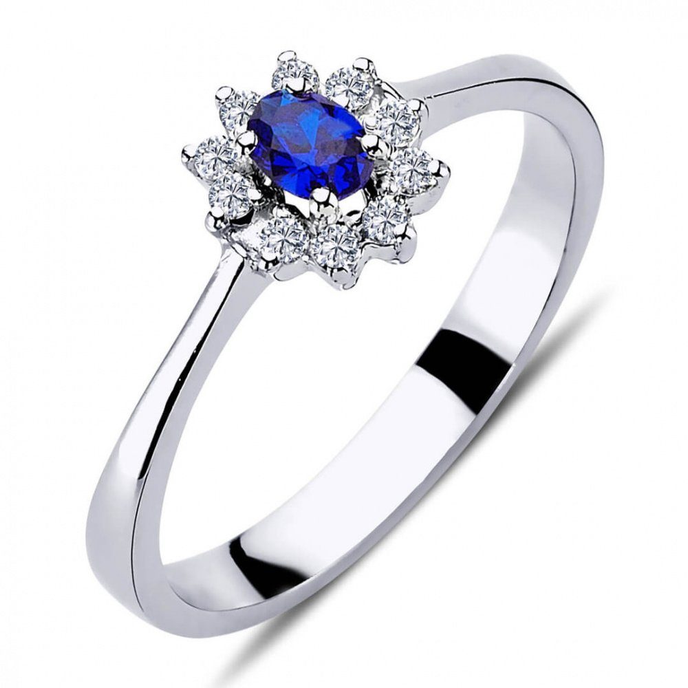 EinStein Diamant Diamantring Halo Diamant Oval Saphir Entourage Ring 14 Karat Weißgold