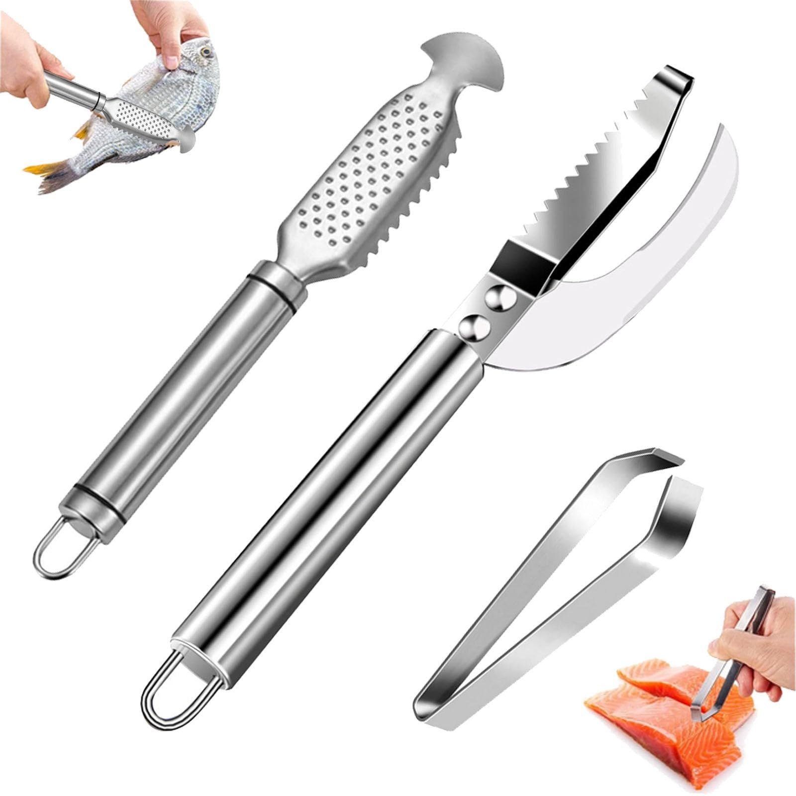 FOUORTUNATE-BEE Fischentschupper 3er Set Fischschupper, Fischentschupper mit Grätenpinzette für Küche, Fischschupper Set Grätenpinzette Fischschupper verschiedene Fischarten