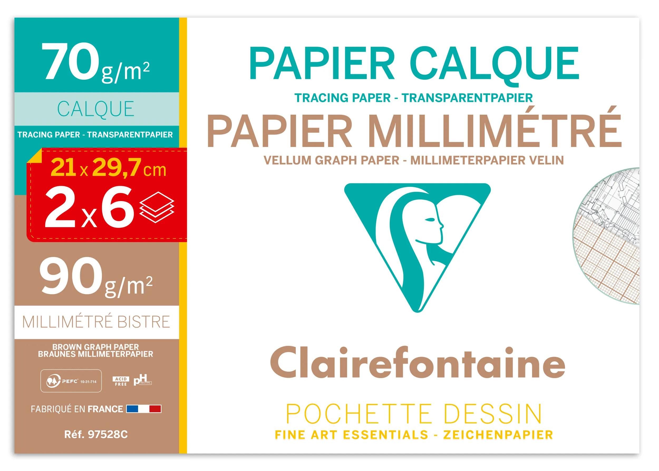 CLAIREFONTAINE Zeichenpapier 10x Millimeterpapier 6 Blatt+ Transparent 6 Blatt DIN A4 97528C, Hüllen