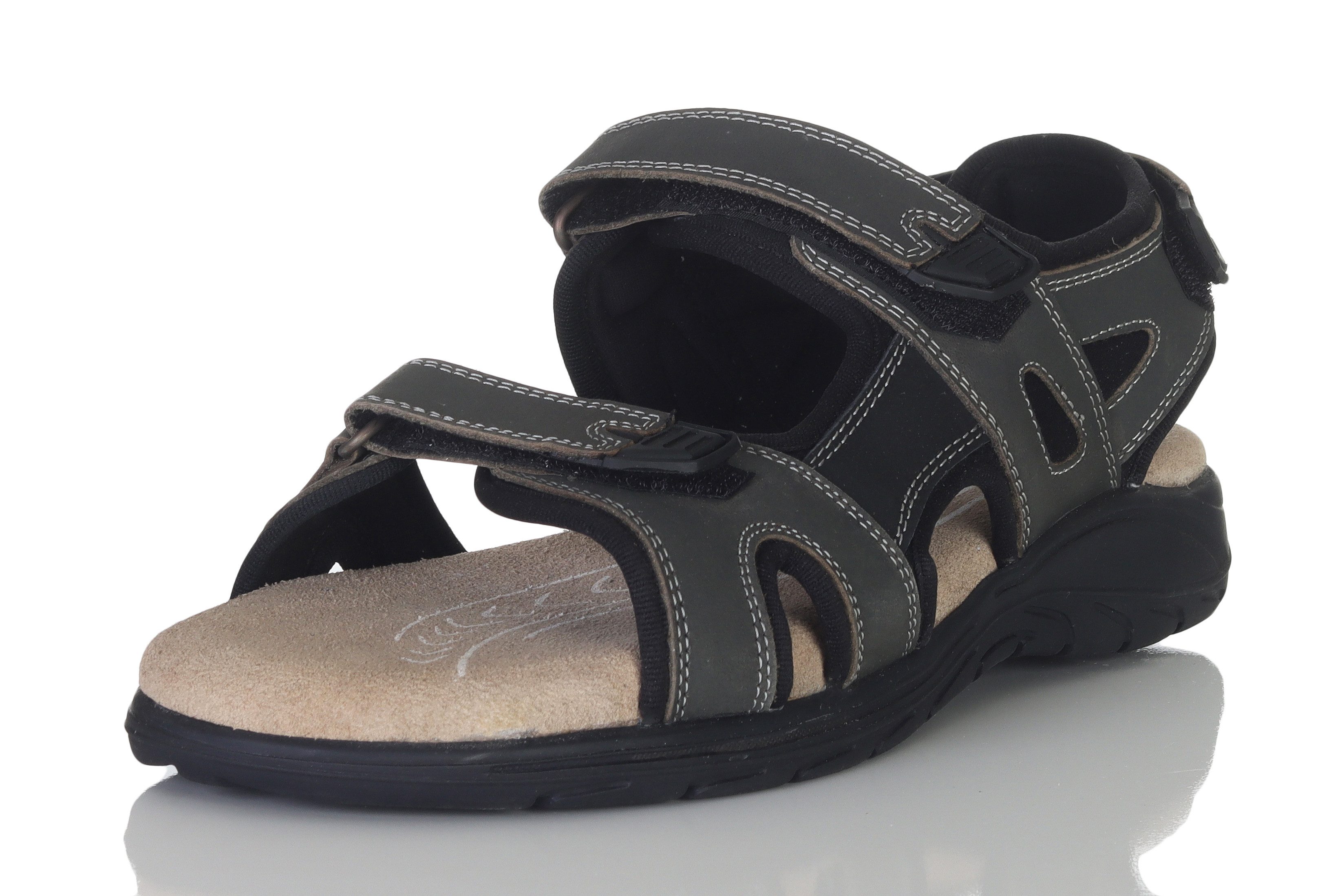 simaranda Herren Leder Sandale 16062 45 Grau Trekkingsandale dämpfende Innensohle