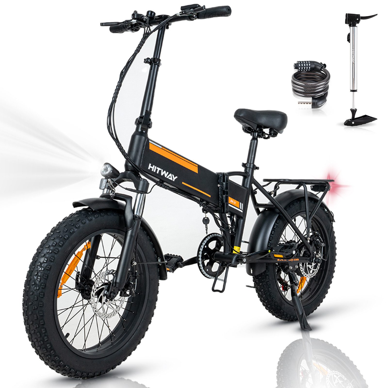 HITWAY E-Bike faltbares MTB 20" x4,0 Fat Tire, 36v/12 Ah Elektrofahrrad Shimano, 7 Gang Shimano Altus Schaltwerk, Kettenschaltung, Heckmotor, 432 Wh Akku, Damen/Herren, +Fahrradpump-Schloss,E-Mountainbike