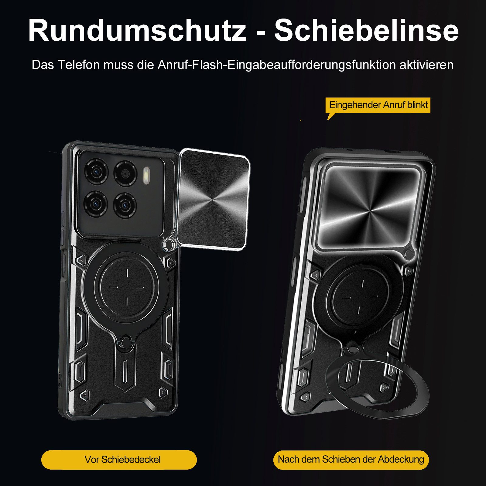betterfon Handyhülle für ZTE Blade Hülle mit Slide Kameraschutz Ringhalter, Stoßfestes Hybrid-Case mit Standfunktion und sicherem Halt – Bild 5 von 5