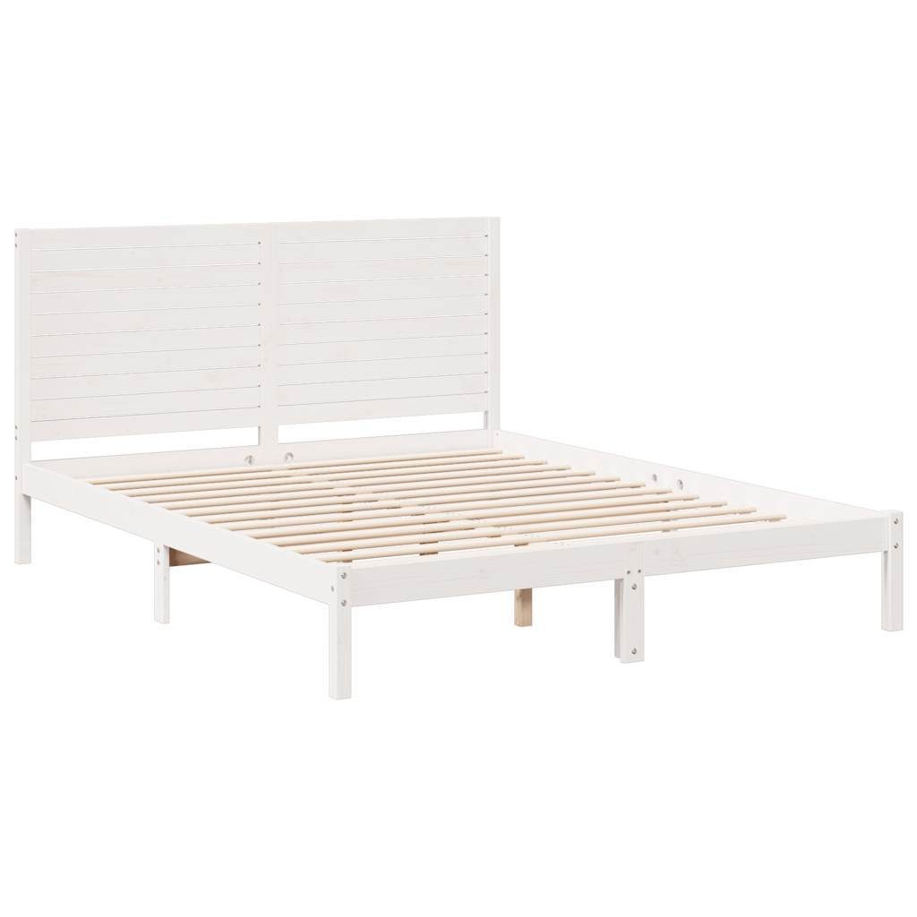 vidaXL Bett Massivholzbett Extra Lang ohne Matratze Weiß 140x210 cm