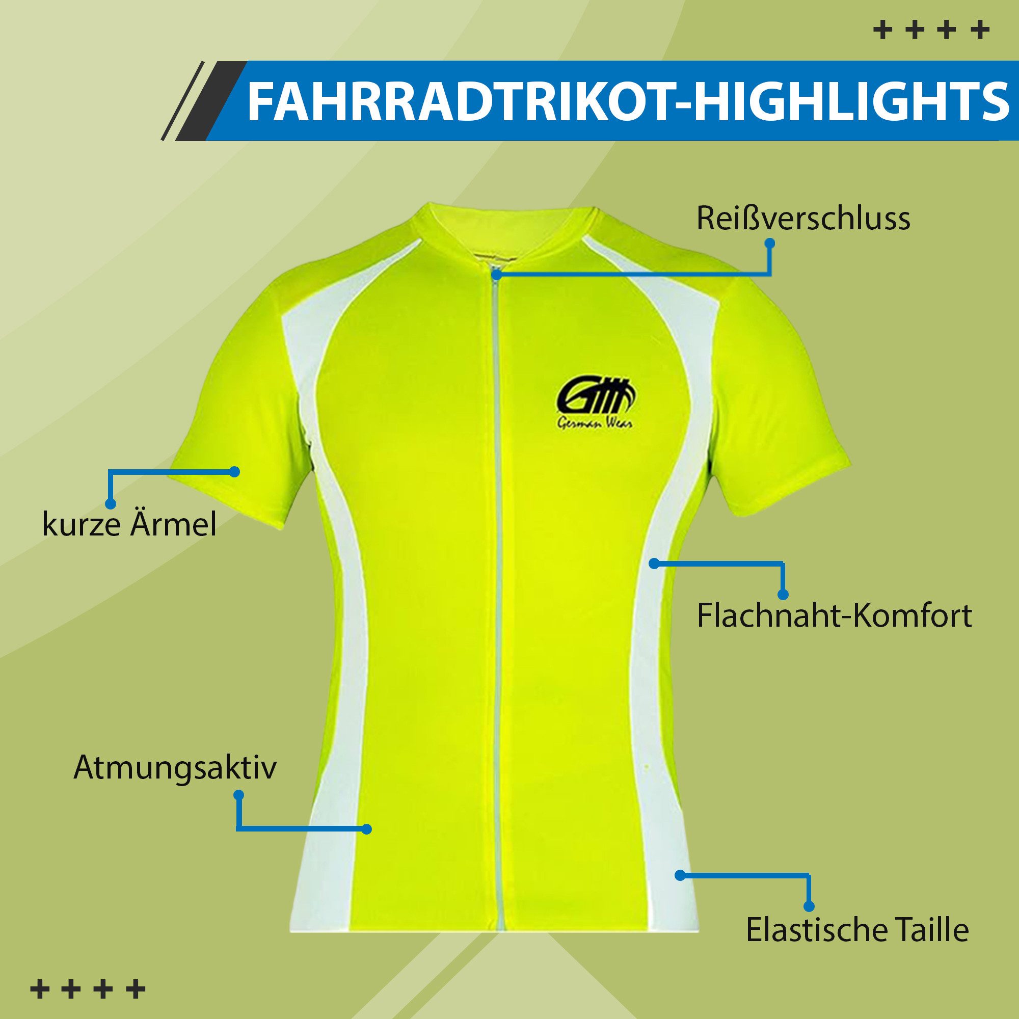 German Wear Radtrikot 295 Jersey Neon Green Herren Radler Jersey NeonGelb