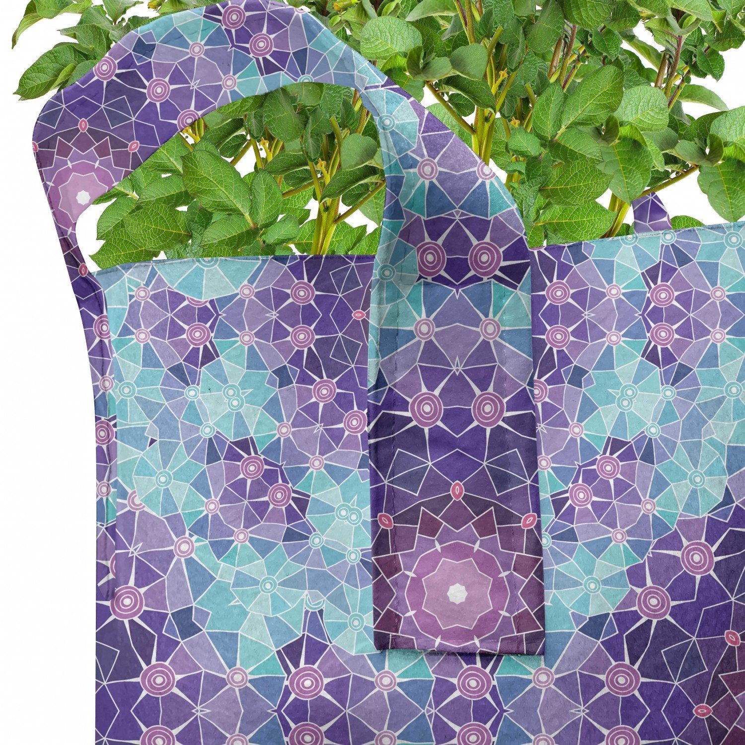 Mosaic Mandala Fractal Stofftöpfe für Pflanzkübel Pflanzen, hochleistungsfähig mit Griffen Abakuhaus lila