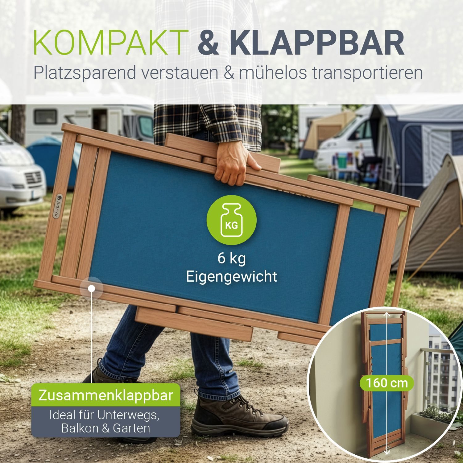Juskys Gartenliege Tavira, 2er Set, 2 St., Verstellbare Lehne, Klappbar, Abnehmbares Kopfkissen