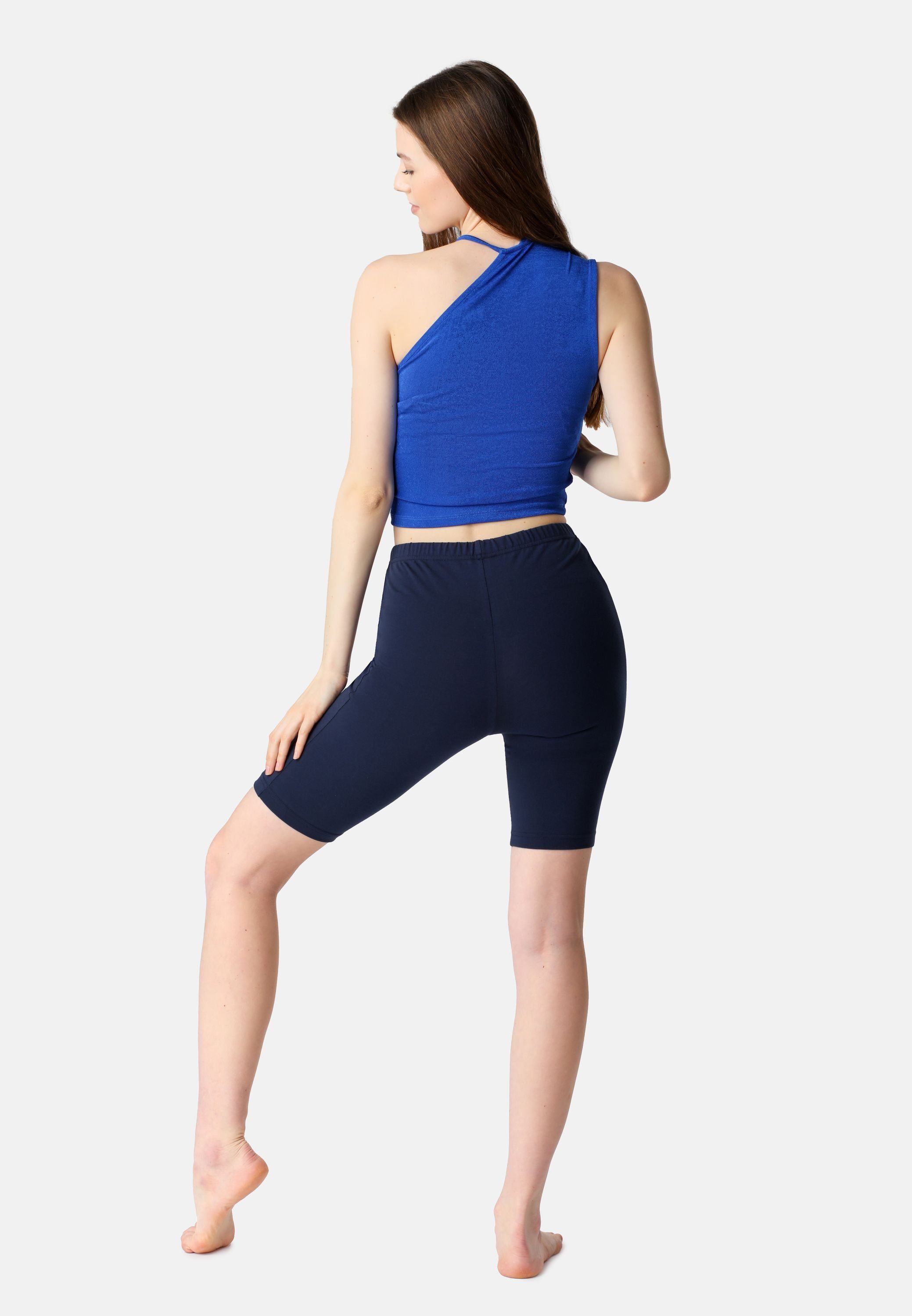 Baumwolle BLV50-200 (1-tlg) Damen Bund Bellivalini Marineblau Leggings Kurze elastischer Leggings aus