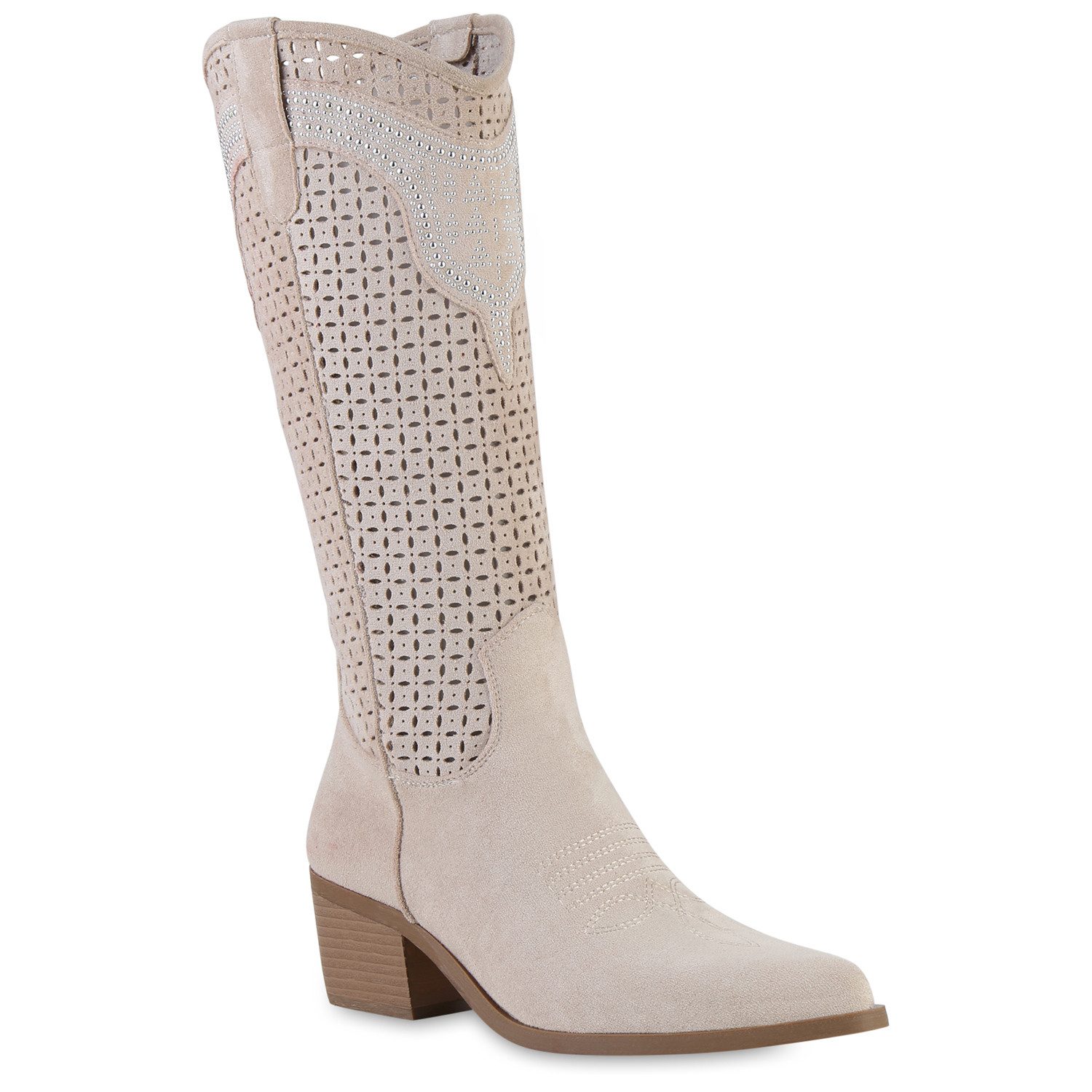 VAN HILL 841580 Cowboystiefel Damen Cowboystiefel Stiefel Spitze Cut-Outs H günstig online kaufen