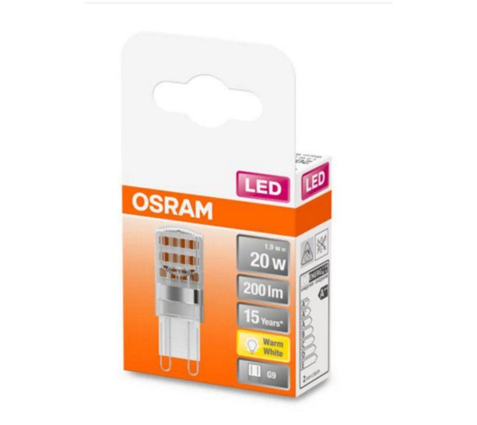 Osram LED Einbauleuchte Osram LED Stiftsockellampe Pin G9 1,9W warmweiß, Nicht dimmbar nicht Smart Home-fähig