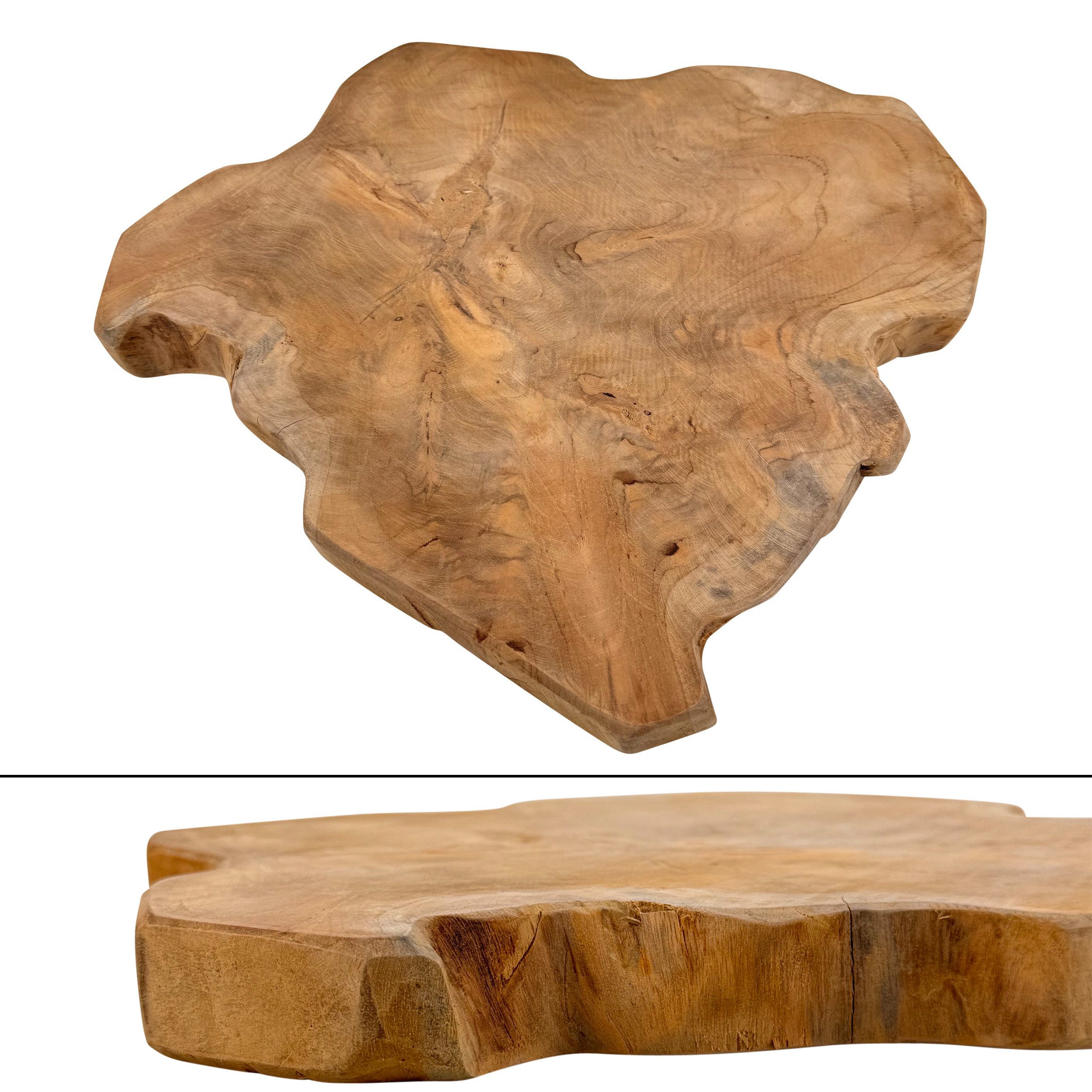 Online-Fuchs Dekotablett rustikale Deko Baumscheibe aus massiven Teakholz - 40 cm groß (Holzscheiben aus Naturholz, Tischdeko), ganzjährige Dekoration - Frühling, Sommer, Herbst & Winter
