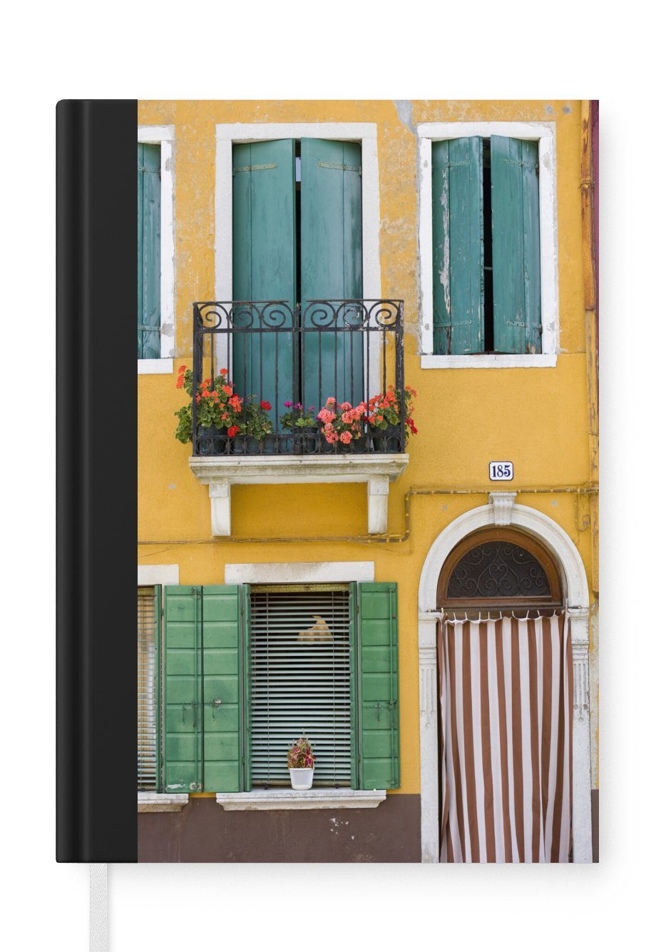 MuchoWow Notizbuch Heiteres Haus in Italien mit Fensterläden, Journal, Merkzettel, Tagebuch, Notizheft, A5, 98 Seiten, Haushaltsbuch