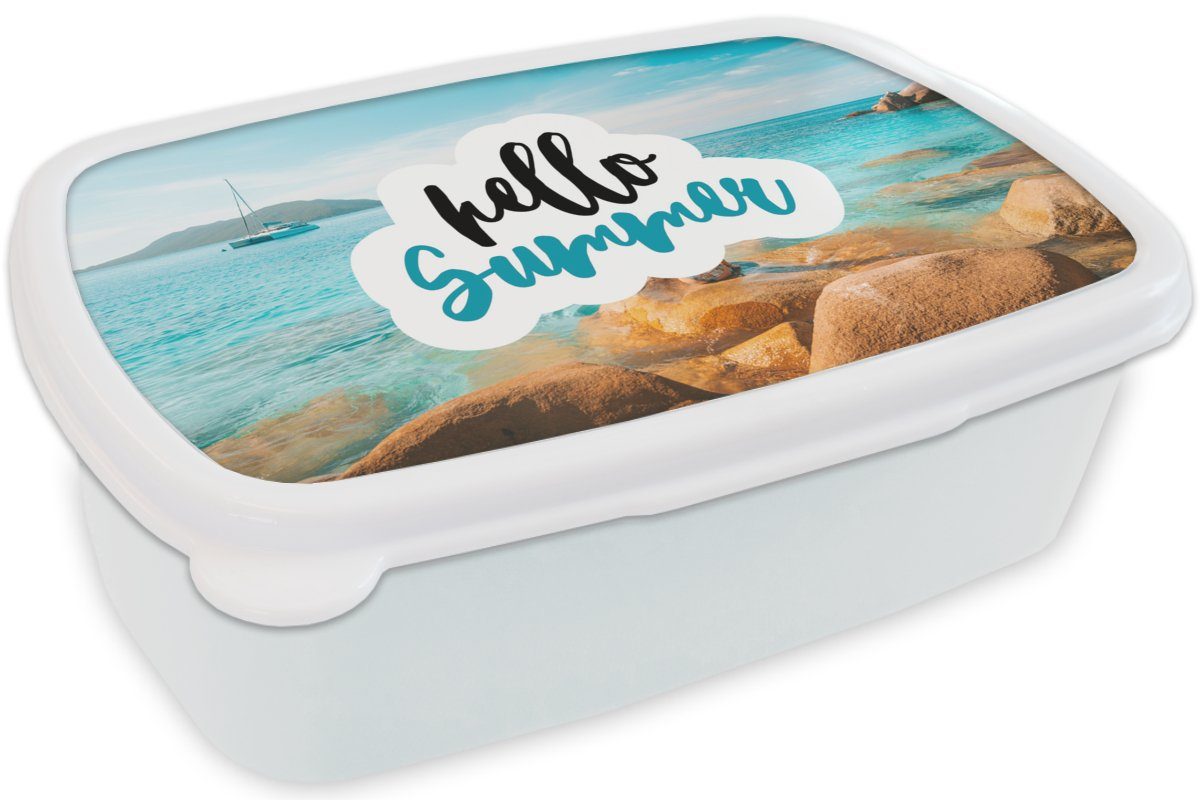 Meer, für und - - Mädchen - Sommer Kinder Jungs Kunststoff, (2-tlg), MuchoWow für und Brotdose, Brotbox Erwachsene, Boot Zitat Lunchbox weiß