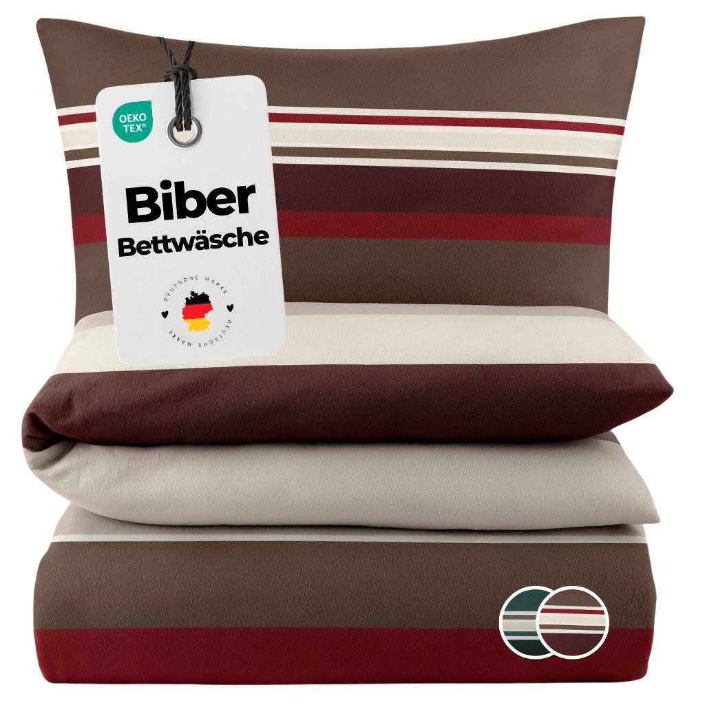 Carpe Sonno Bettwäsche Biber Warme Bettwäsche Winter Flanell Streifen Baumwolle 135 x 200, Biber, 2 teilig, Kuschelige Biberbettwäsche - Feinbiber - Reißverschluss - 135x200 cm