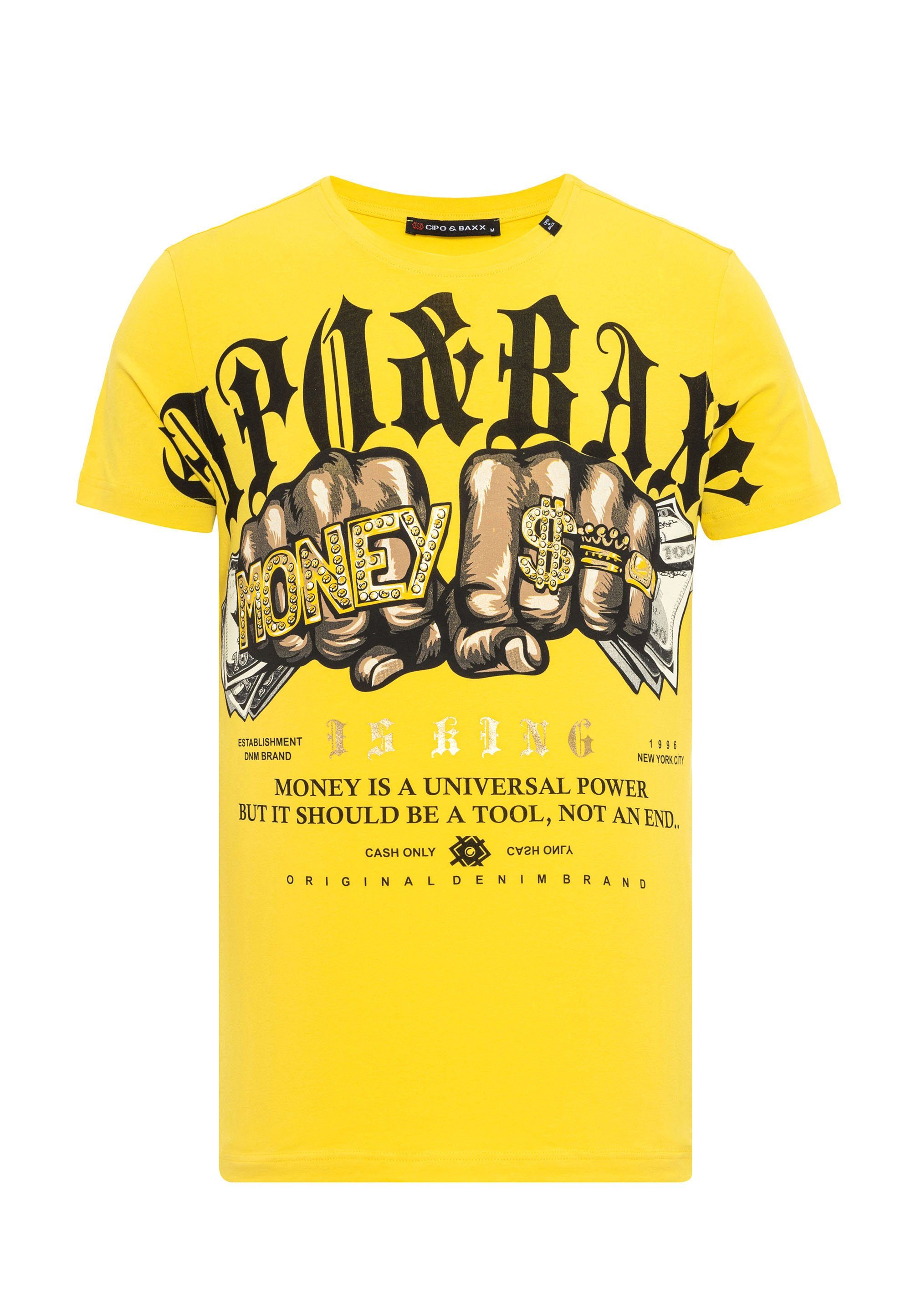Baxx & T-Shirt Cipo großem mit Money-Frontprint gelb