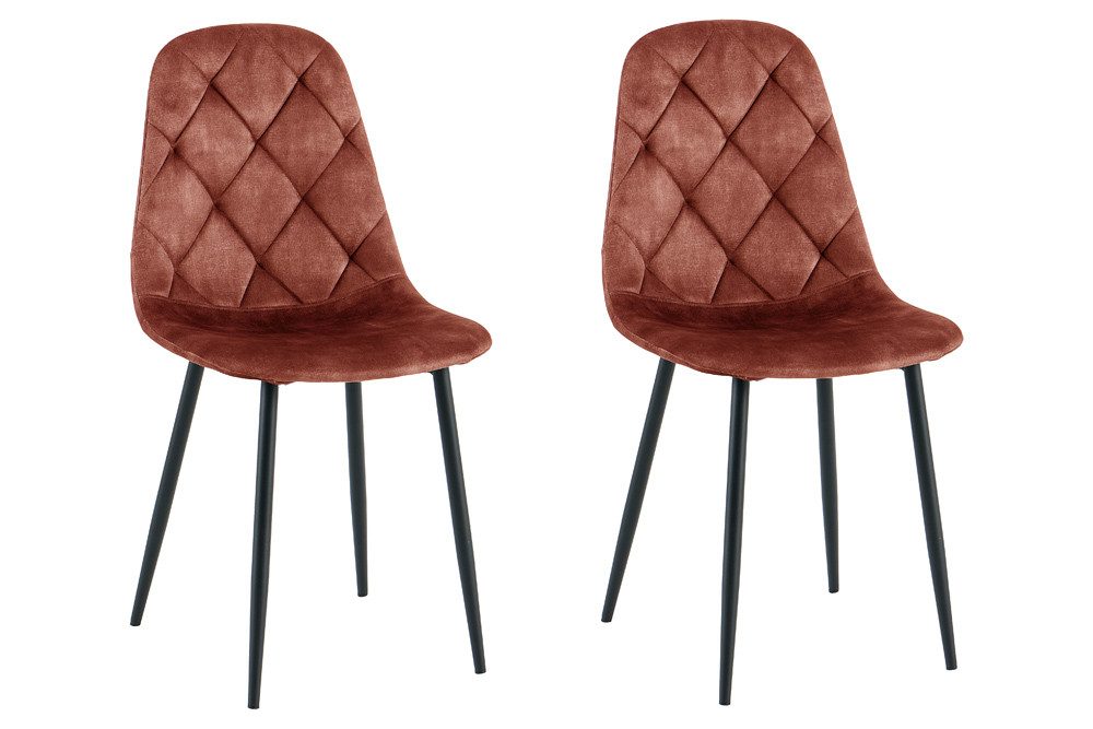 riess-ambiente Esszimmerstuhl GLAMM braun / schwarz - Samt, Metallbeine, Ziersteppung, Rauten, Set (Set, 2 St), 2 Stühle -ideal für Küche, Esszimmer, Wohnzimmer, Arbeitszimmer & Büro
