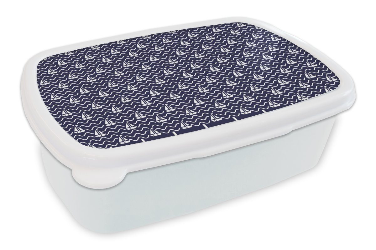 MuchoWow Lunchbox Muster - Meer Brotdose, für Boot, weiß und Brotbox Kinder Mädchen - und Kunststoff, für Jungs (2-tlg), Erwachsene